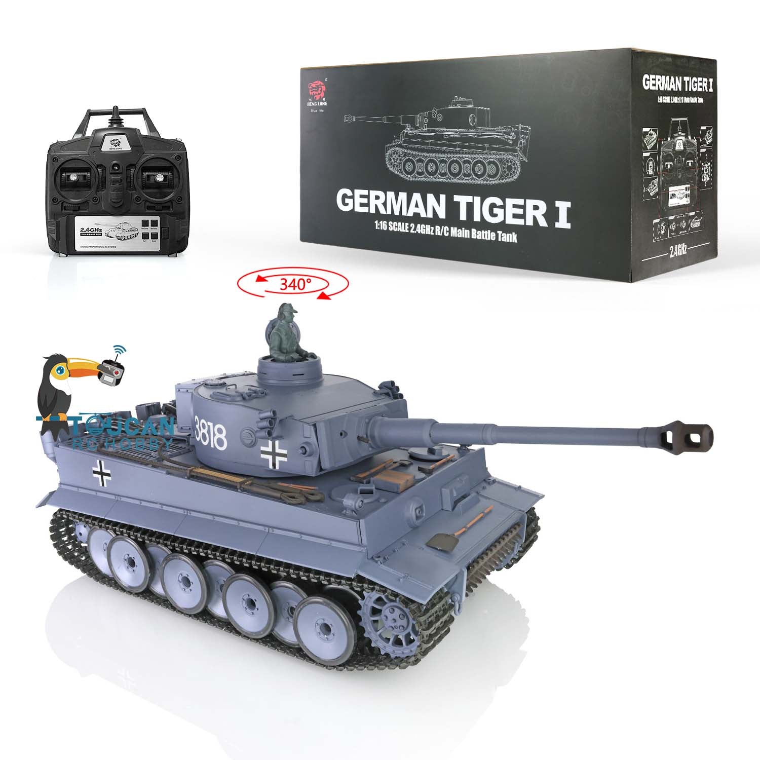 1:16 Scale Henglong German Tiger I RTR RC Tank - 2.4Ghz Remote Control, Smoke Unit, Speaker & Battery Charger Included | Perfect for Military Enthusiasts, Collectors & RC Hobbyists | US Stock Fast Shipping