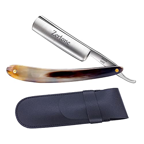 Premium Zertone Straight Razor with Horn Handle - 440C Stainless Steel Cutthroat Barber Razor for Professional Shaving & Grooming | Ideal for Wet Shaving, Beard Trimming & Classic Barbershop Use