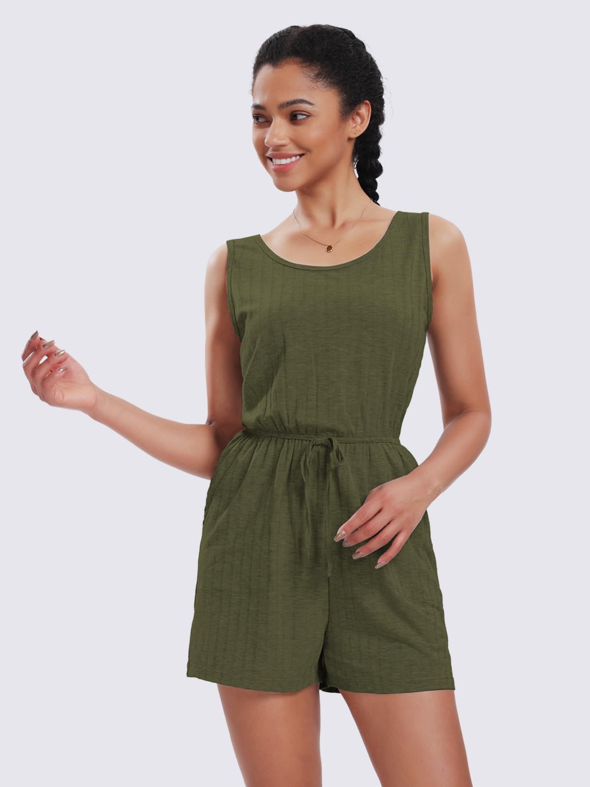 Women's Casual Loose Ribbed Romper Jumpsuit - Sleeveless Tank Top Summer Lounge Outfit with Pockets | Perfect for Beach, Vacation & Everyday Wear 2024