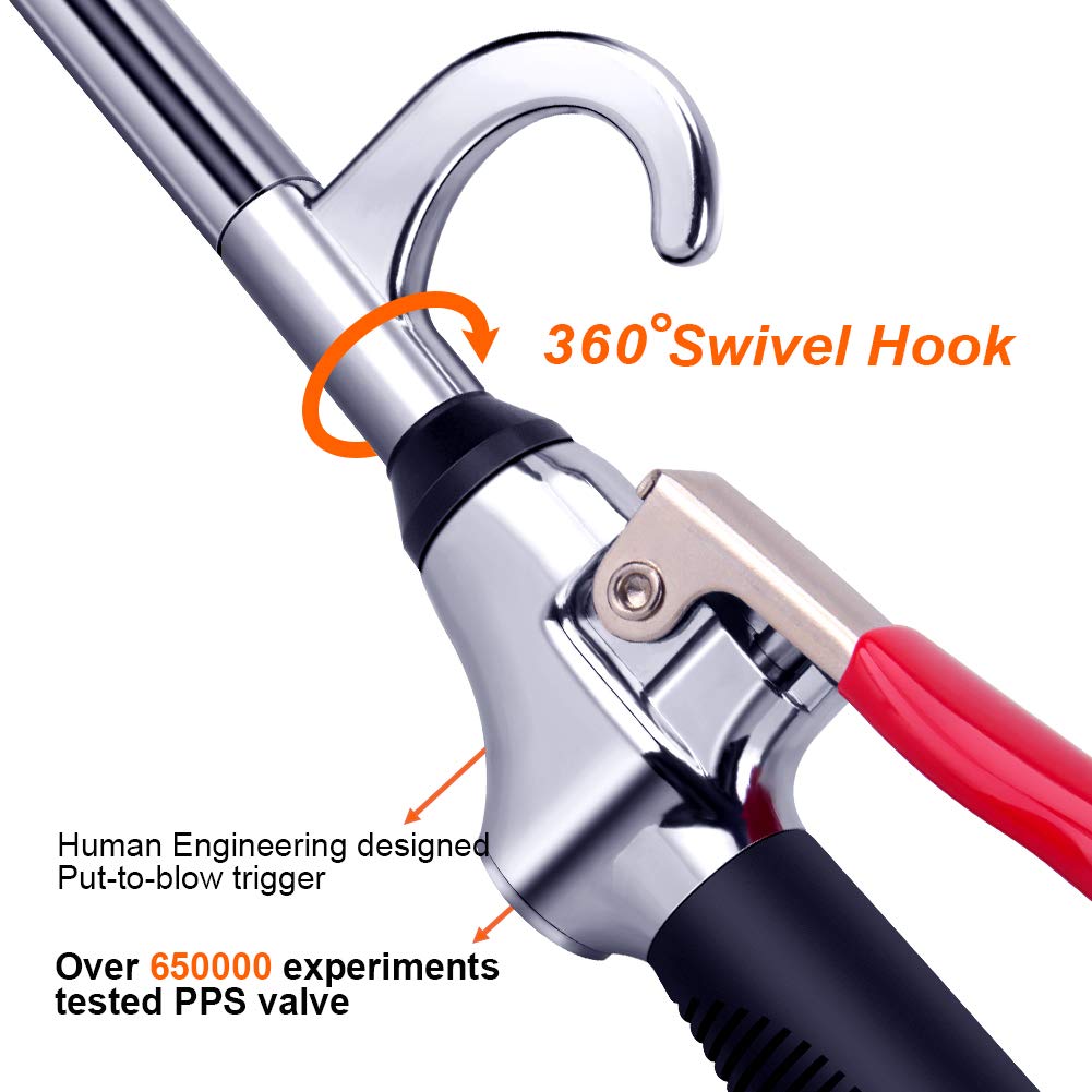 High Volume Powerful Air Blow Gun with Extendable Nozzle - 26 Inch Pneumatic Air Compressor Accessory - Anti-Slip Rubber Coated Metal Handle - Ideal for Dust Removal, Workshop Cleaning & Automotive Detailing