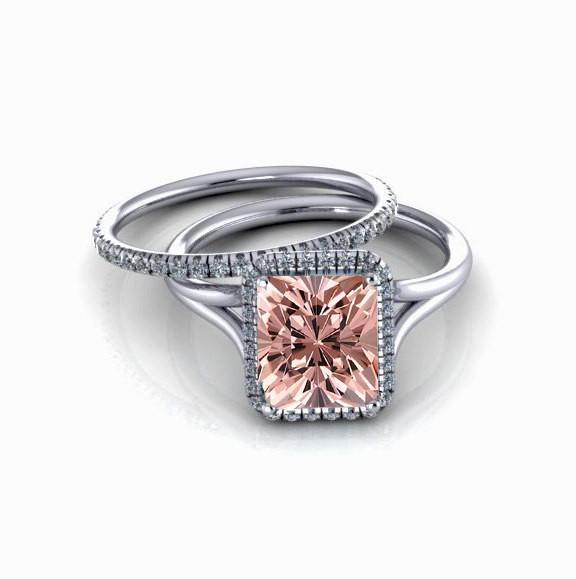2.00 Carat Emerald Cut Morganite Engagement Ring Set with Moissanite Side Stones in 18k Gold Plating - Perfect for Bridal, Wedding, Anniversary & Proposal Gifts