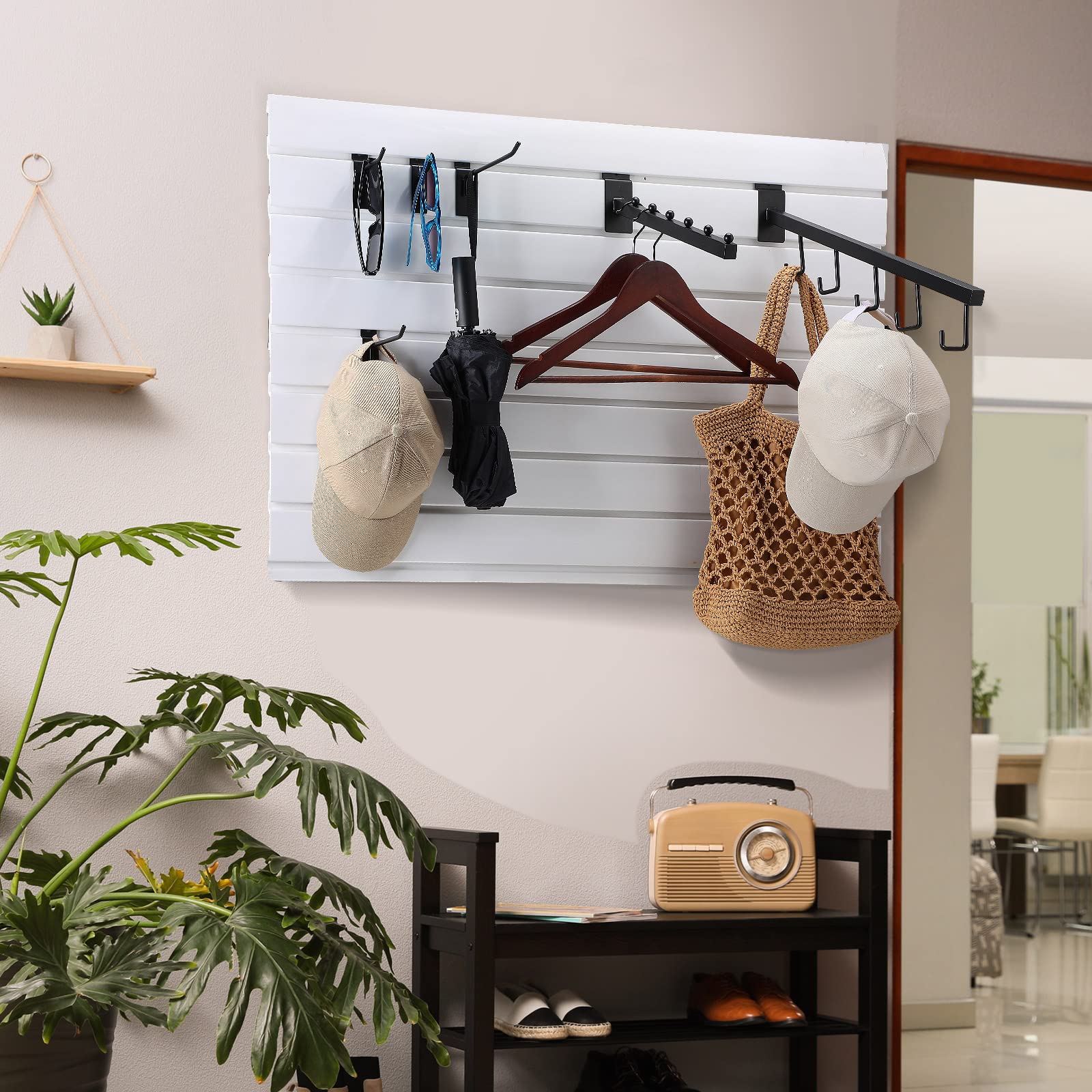 24-Piece Slatwall Accessories Kit - 2 Waterfall Hangers, 2 Six-Ball Hooks & 20 Heavy-Duty Hooks for Retail Store Displays & Wall Organization (Black) - Perfect for Clothing Stores, Boutiques & Home Organization