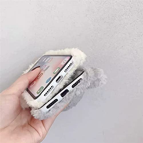 UnnFiko Fluffy Teddy Bear Dog Phone Case for iPhone 11 Pro Max - Soft Plush Fuzzy Warm Winter Protective Cover with TPU Bumper (Teddy White) - Perfect for Cold Weather, Gift Giving & Pet Lovers