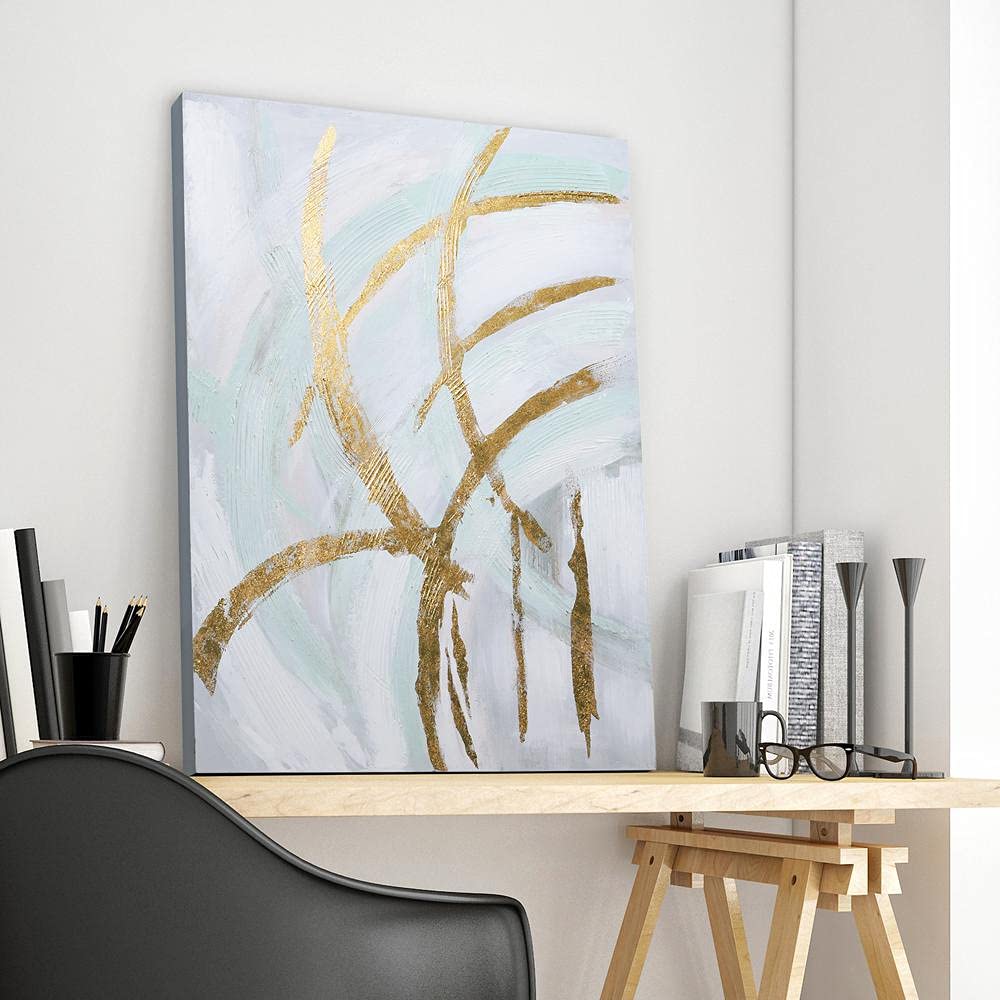 Martin Edwards Hand Painted Abstract Canvas Wall Art - Golden Streaks Textured Painting 40x30 Inches Unframed - Perfect for Living Room, Bedroom & Office Decor