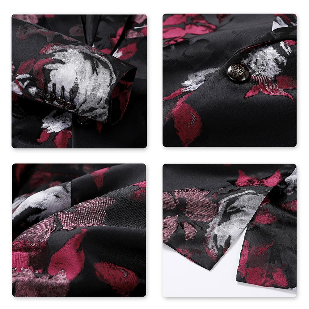 Elegant 3-Piece Maroon Suit with Allover Floral Print for Men - Perfect for Weddings, Parties, and Formal Events