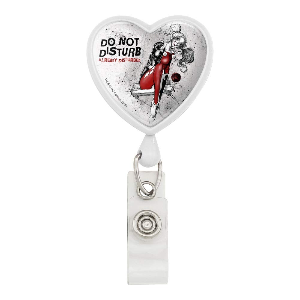 Harley Quinn Disturbed Heart Lanyard - Retractable Badge Reel & ID Card Holder for Work, Comic Con & Cosplay
