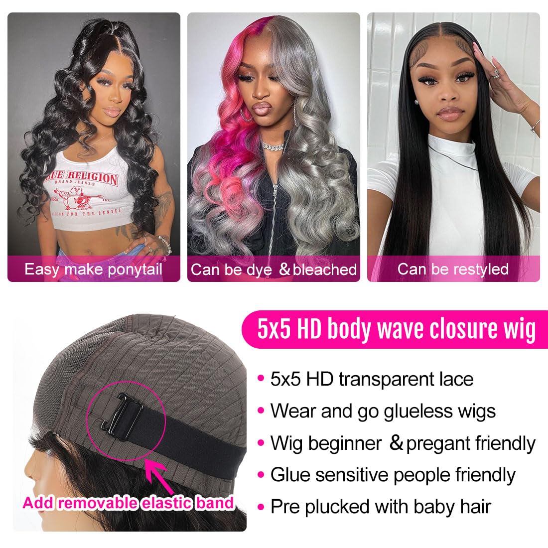 Foreverlove 5x5 HD Lace Closure Wigs - 100% Brazilian Human Hair, Pre Plucked, Body Wave, 200% Density, 26 Inch, Glueless & Ready to Wear - Perfect for Daily Wear, Special Occasions & Protective Styling