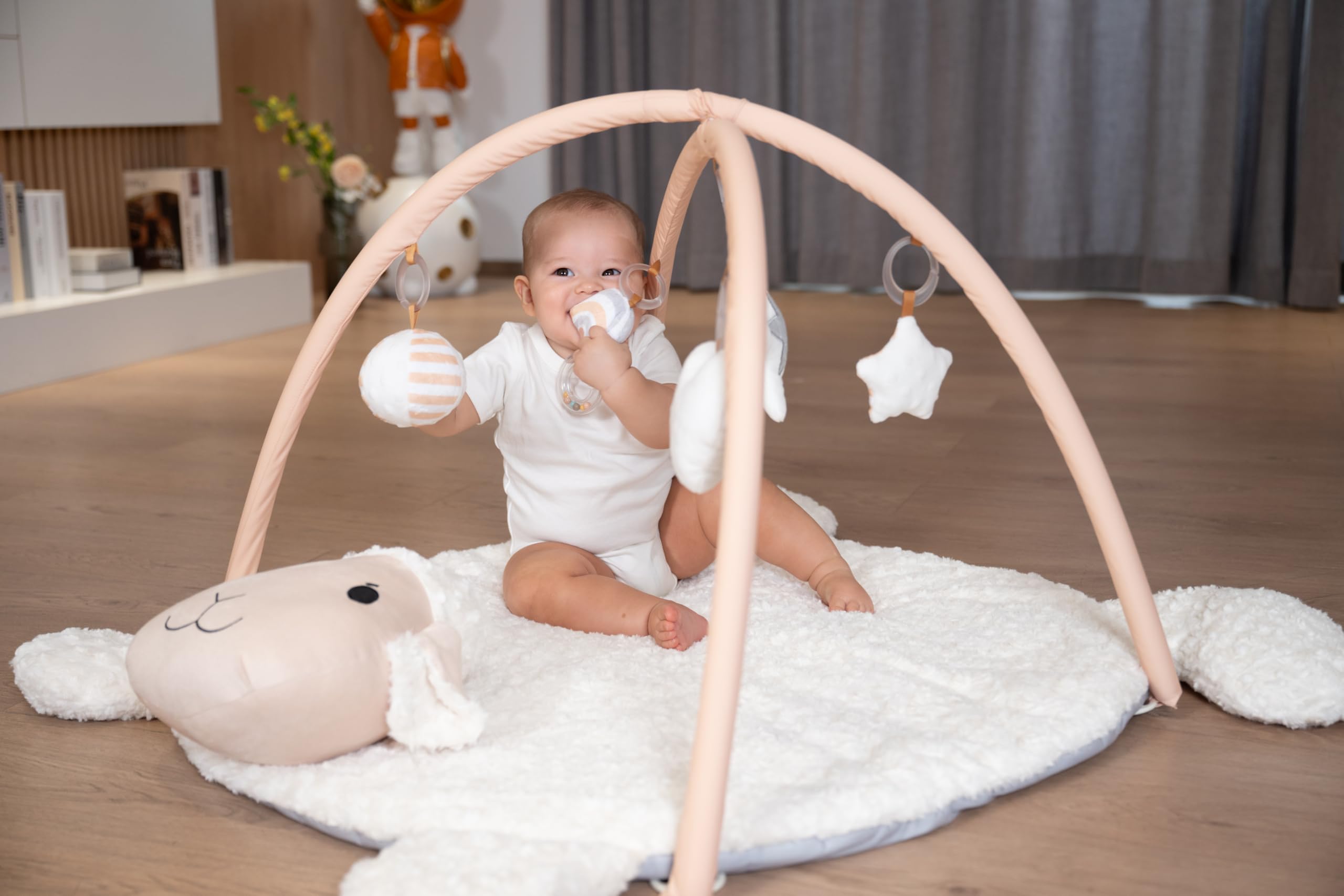 LADIDA Baby Play Mat with 5 Toys for Tummy Time & Sensory Development - Washable Activity Mat for Infants