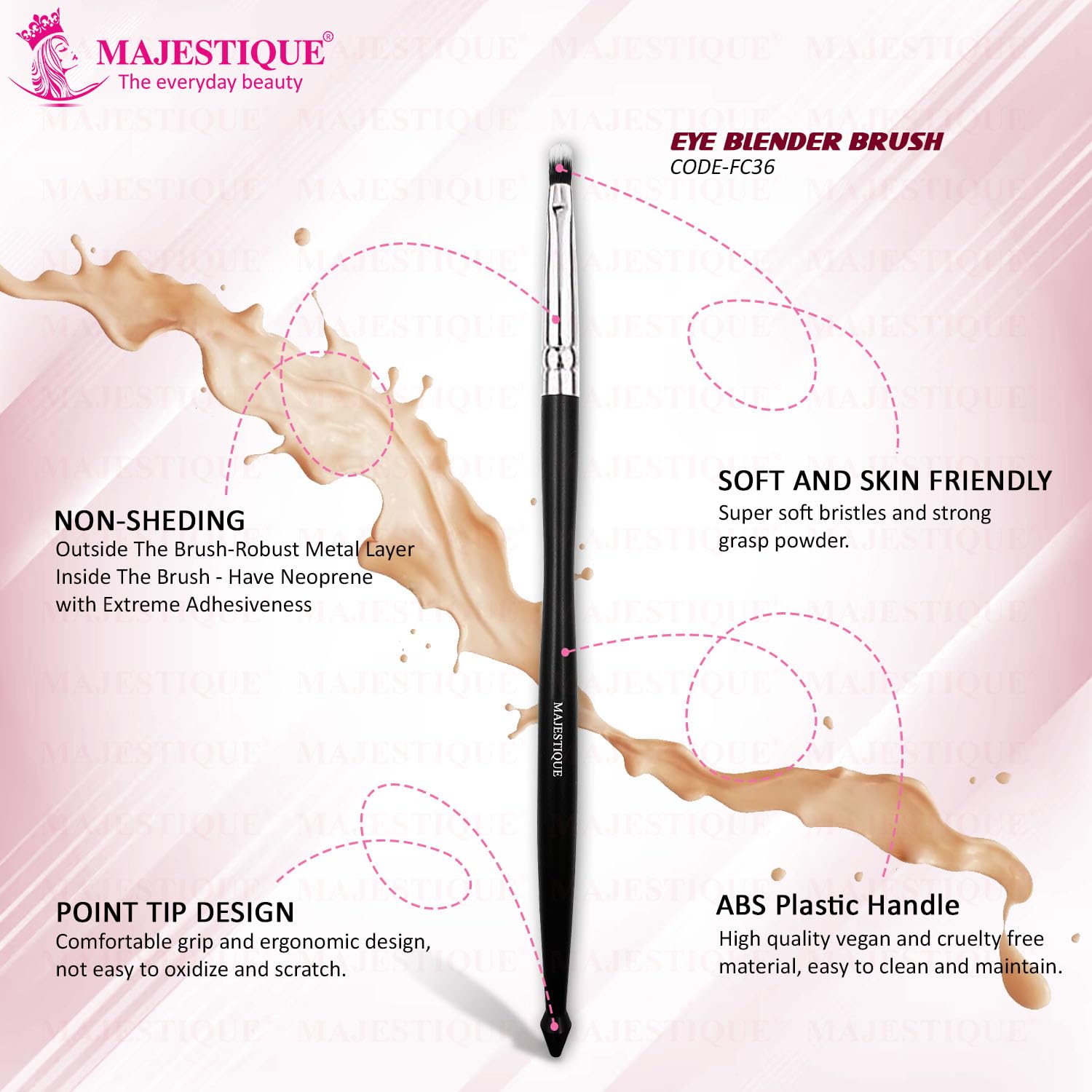 Majestique Small Concealer Makeup Brush for Liquid & Powder - Precision Under Eye & Eyebrow Application with Ergonomic Handle | Perfect for Professional Makeup Artists & Everyday Beauty Routines (FC36)