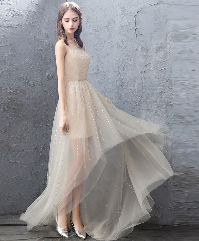 Elegant Champagne Tulle High-Low Prom Dress | Formal Evening Gown for Homecoming, Wedding & Special Occasions