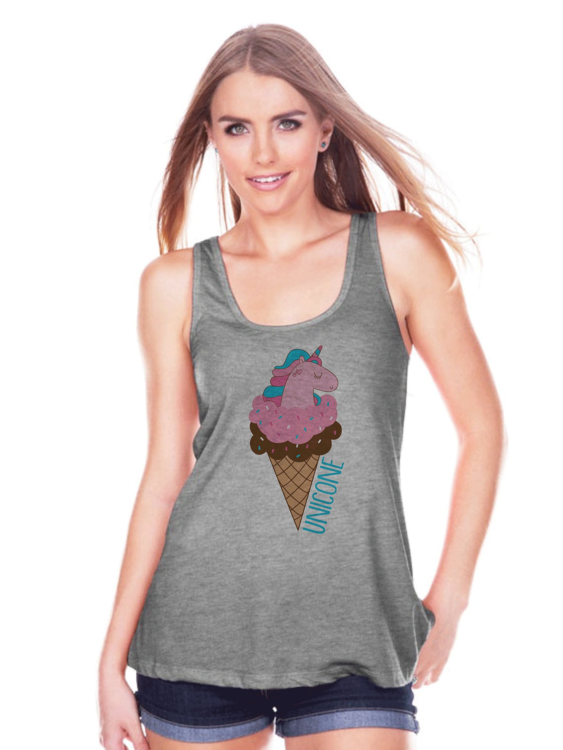 7 ate 9 Apparel Women's Ice Cream Unicorn Graphic Tank Top - Soft Casual Summer T-Shirt for Beach, Music Festivals & Fun Outfits