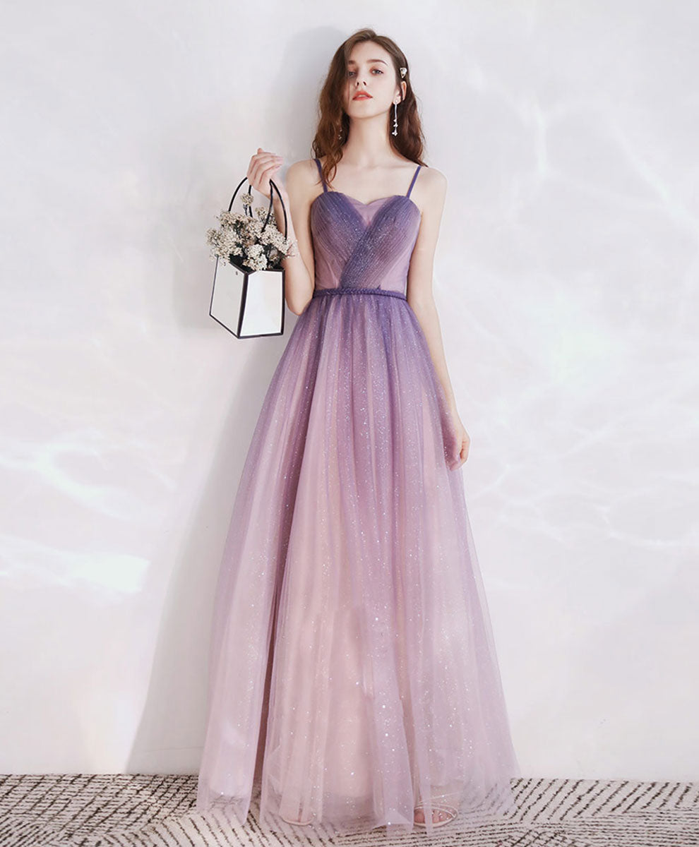Elegant Purple A-Line Tulle Long Prom Dress for Women - Formal Evening Gown for Homecoming, Ball, Wedding Guest & Special Occasions