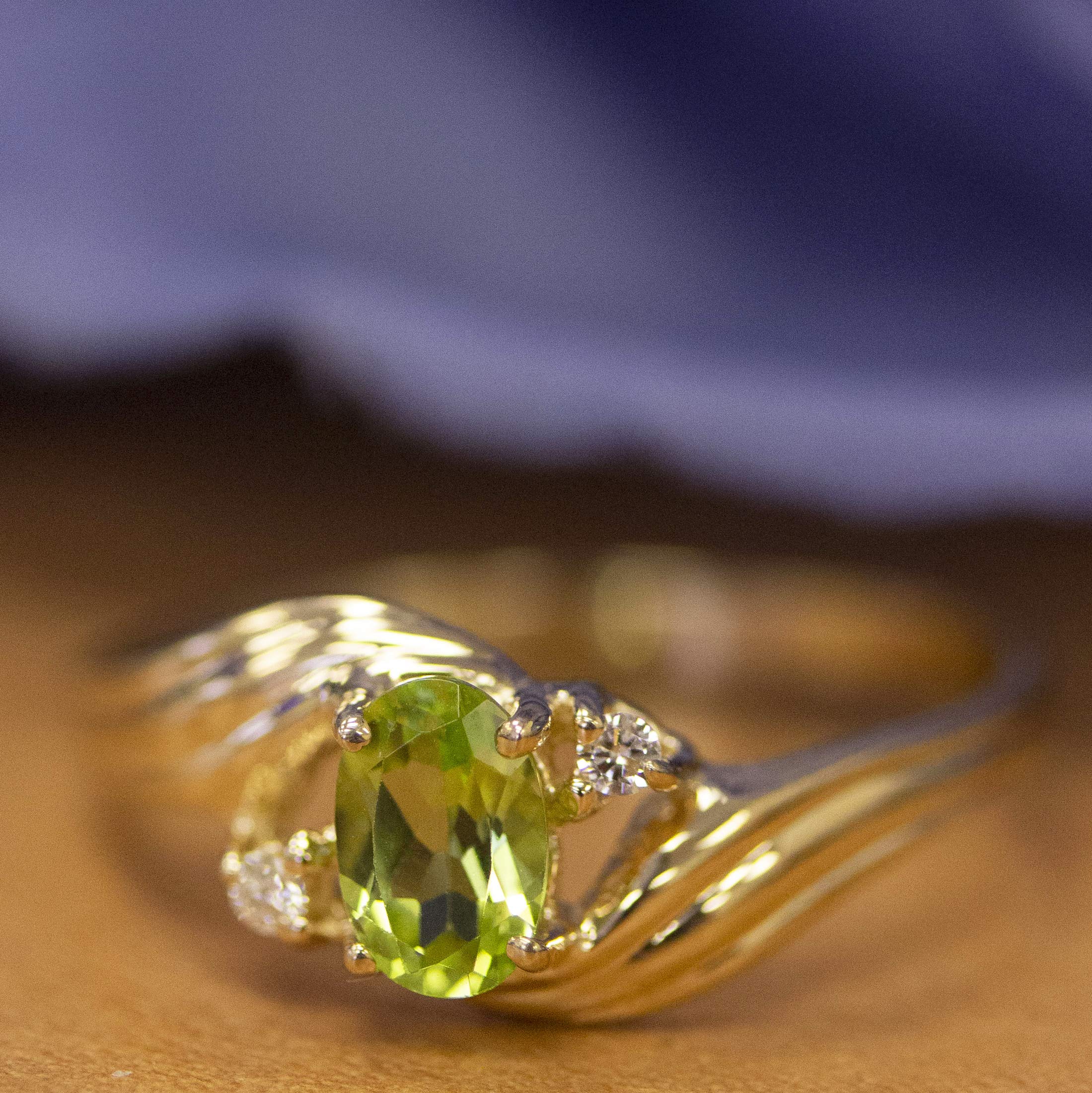 14K Yellow Gold Peridot and Diamond Ring for Women - Elegant Birthstone Jewelry Gift for August, Anniversary & Special Occasions