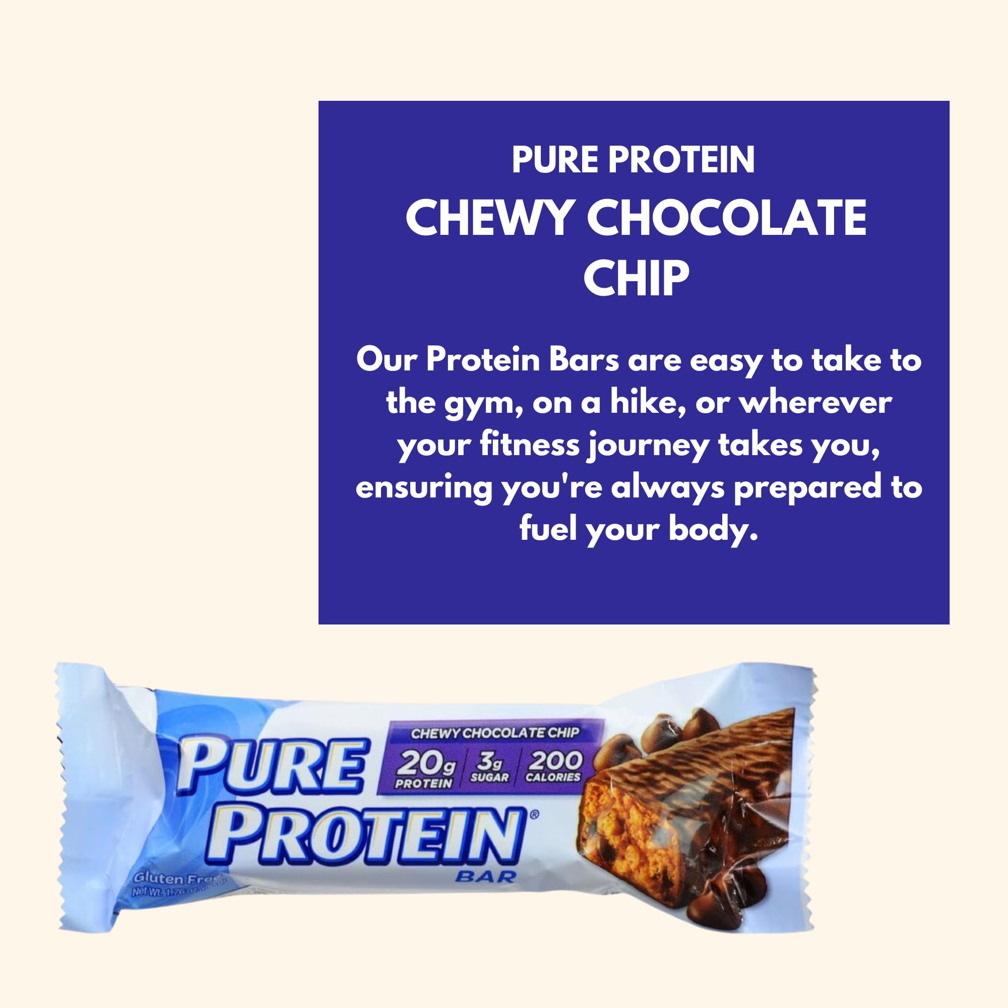Pure Protein Bar - Chocolate Chip Flavor, 1.76oz (12 Pack) | High Protein Snack for Weight Loss, Muscle Recovery & On-the-Go Energy | Gym, Work, Hiking & Travel