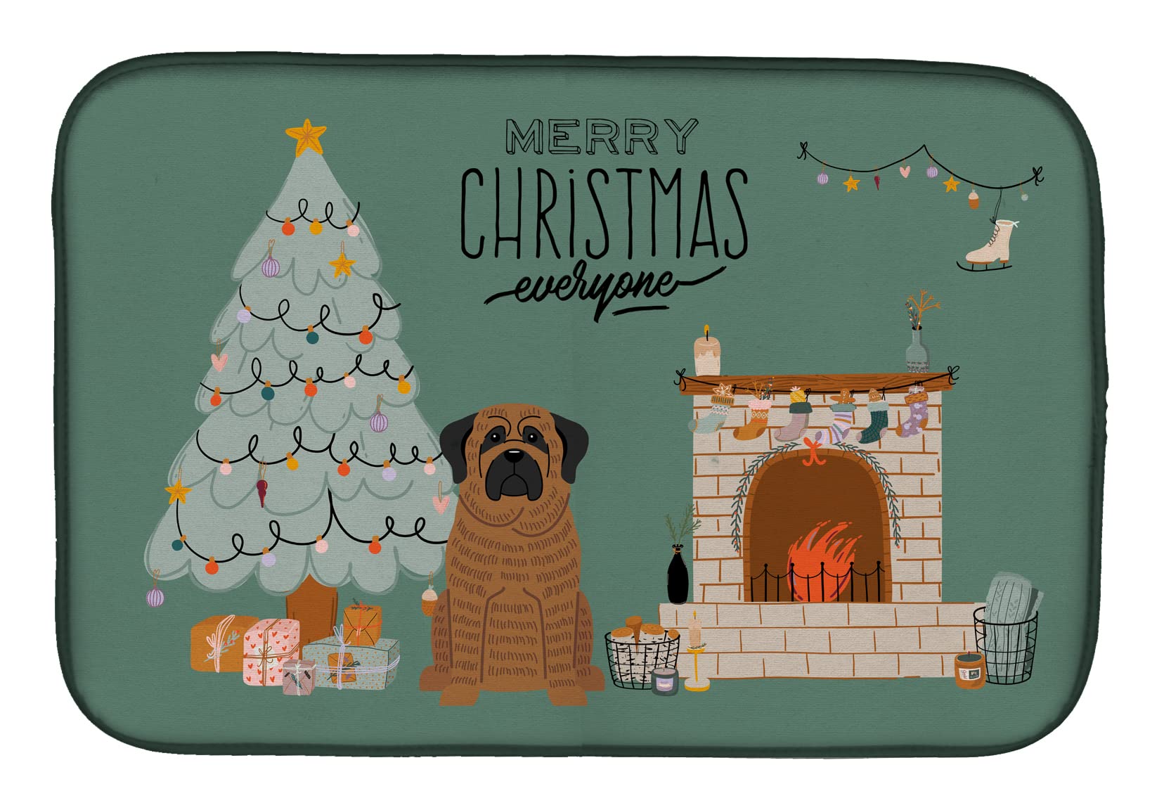 Brindle Mastiff Christmas Everyone Absorbent Dish Drying Mat - 14