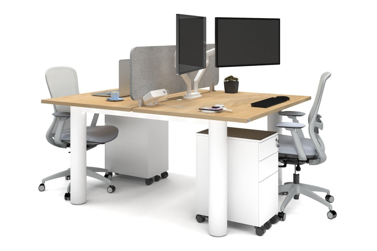 Quadro Cylinder Leg 2-Person Office Workstation Desk - 1400L x 800W with Cable Management - Perfect for Collaborative Workspaces & Modern Offices