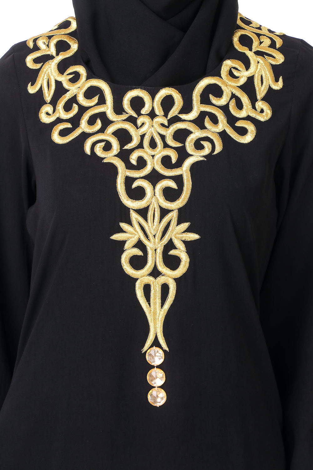 Gold Hand Embroidered Neck Fancy Abaya AY 810 - Elegant Islamic Dress for Women | Perfect for Eid, Weddings & Special Occasions