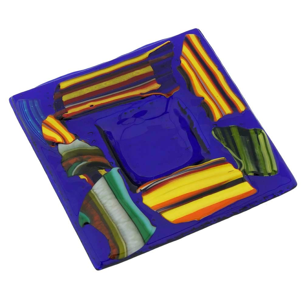 Venetian Murano Glass Square Decorative Plate - Handcrafted Blue Art Glass Home Decor | Perfect for Dining Table Centerpiece, Wall Display & Gift Giving