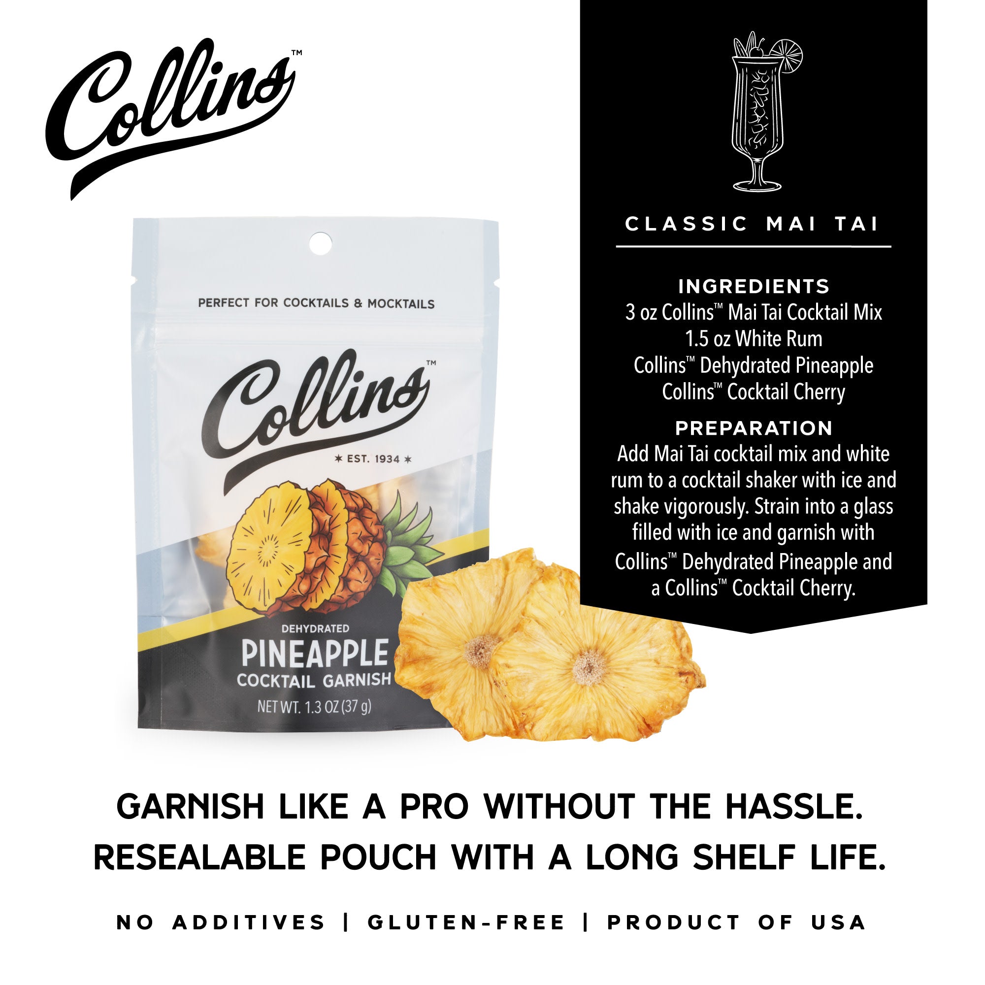 Dehydrated Pineapple Slices for Cocktails - 1.3 oz Dried Pineapple Garnish for Drinks, Mocktails & Desserts - Perfect for Home Bars, Party Decor & Baking