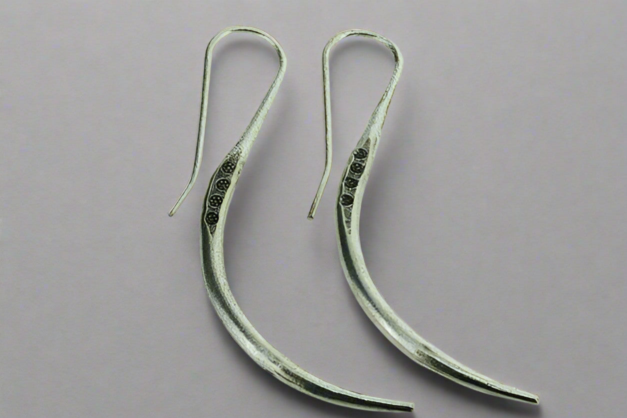Exquisite Curved Tribal Drop Earrings - 925 Pure Sterling Silver Handmade Jewelry for Women | Perfect for Boho, Ethnic & Festival Fashion
