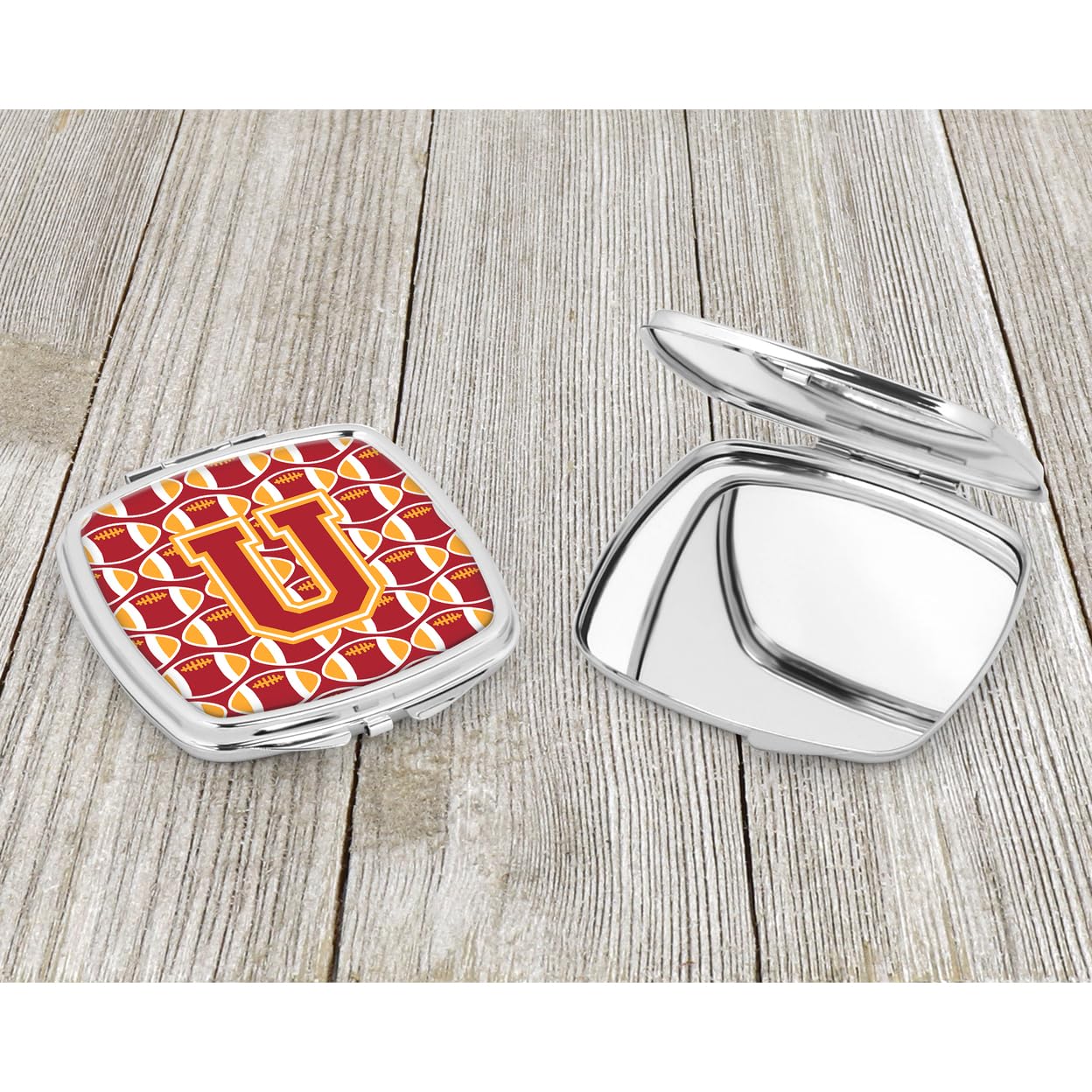 Caroline's Treasures CJ1070-USCM Letter U Football Cardinal and Gold Compact Mirror - Portable Folding Handheld Travel Makeup Mirror for Women & Girls, Perfect Gift for Sports Fans, Cheerleaders, and Football Enthusiasts - Ideal for On-the-Go Touchups, Purse Essentials, and Game Day Accessories