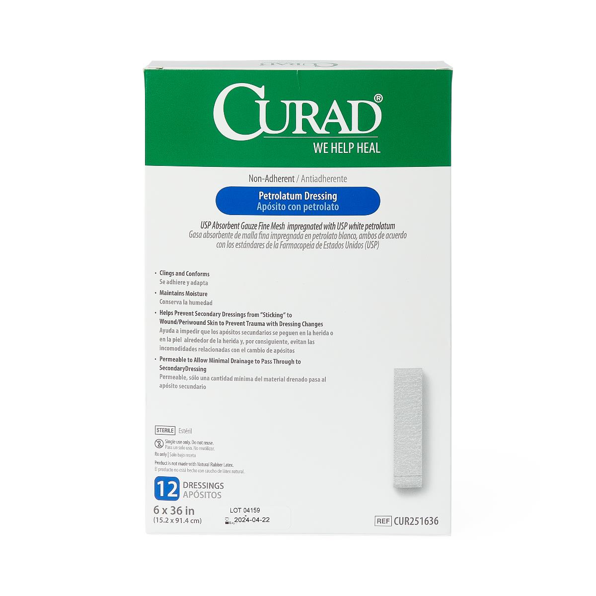 CURAD Sterile Non-Adherent Petrolatum Gauze Dressing for Wounds - First Aid Bandage for Burns, Cuts & Abrasions | Medical Grade Wound Care for Home & Emergency Kits