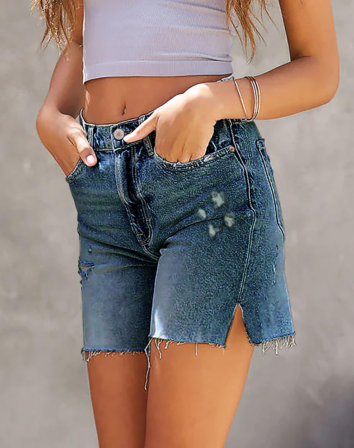 CHICZONE Women's Bermuda Jean Shorts - Stretchy Mid Waist Denim Shorts with Pockets | Comfortable Casual Summer Outfit for Beach, Shopping & Daily Wear
