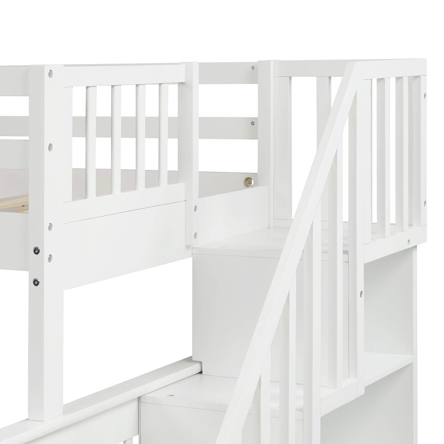 **Twin Over Full Bunk Bed with Trundle & Storage - Wooden Bunk Bed Frame with Guardrails & Stairs for Kids, Teens, Adults - Space-Saving Bedroom Furniture for Small Rooms, Guest Rooms, or Vacation Homes (White)**