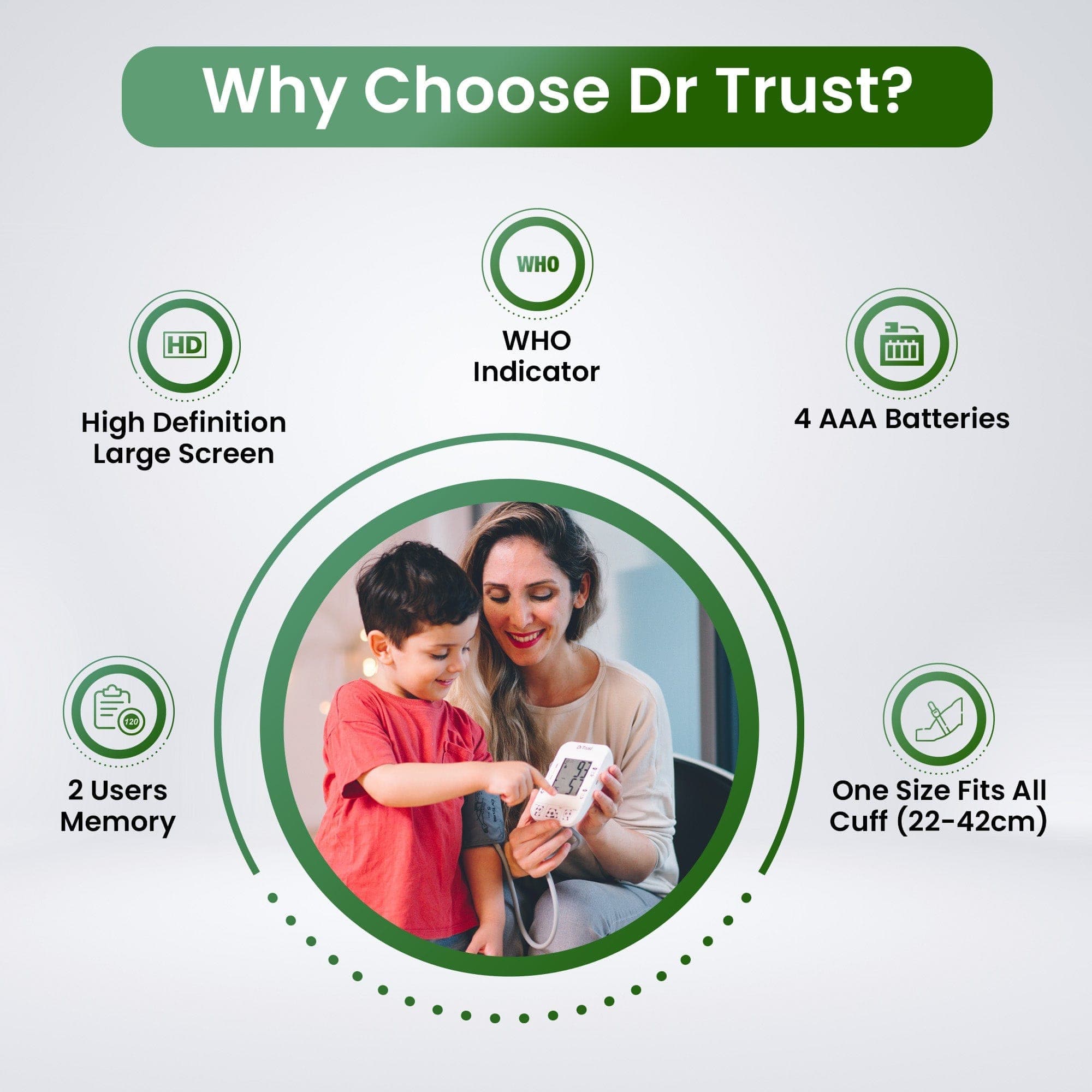 Dr Trust USA Pediatric Blood Pressure Monitor for Kids - Accurate & Easy-to-Use Home BP Device for Children's Health Monitoring - Perfect for Pediatric Checkups, School Physicals & Family Healthcare