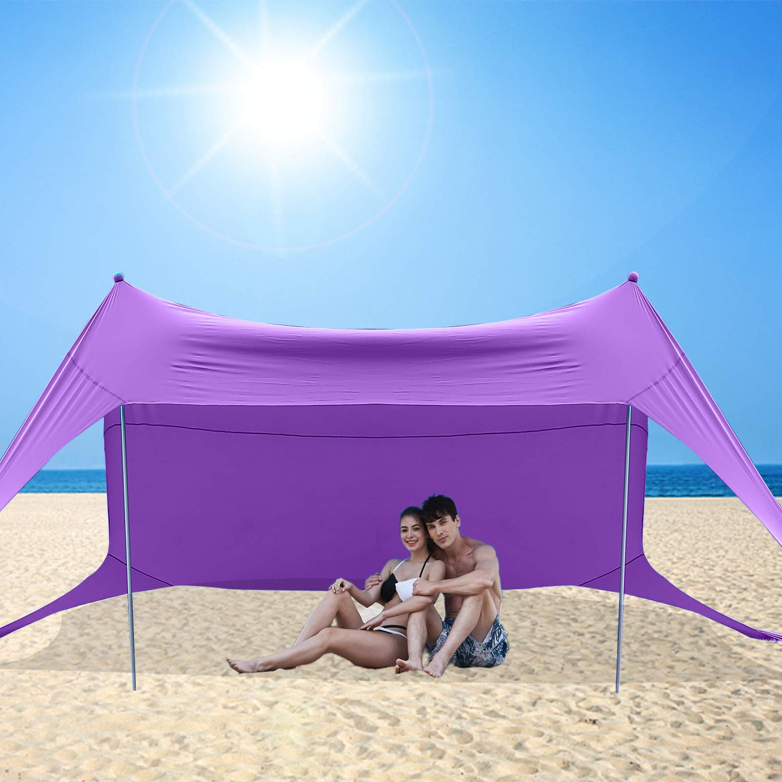 BOTINDO Pop Up Beach Tent Sun Shelter - Family Size Canopy with 2 Stability Poles & Carry Bag for Outdoor Shading - Perfect for Beach Days, Fishing Trips, Backyard Camping and Picnics