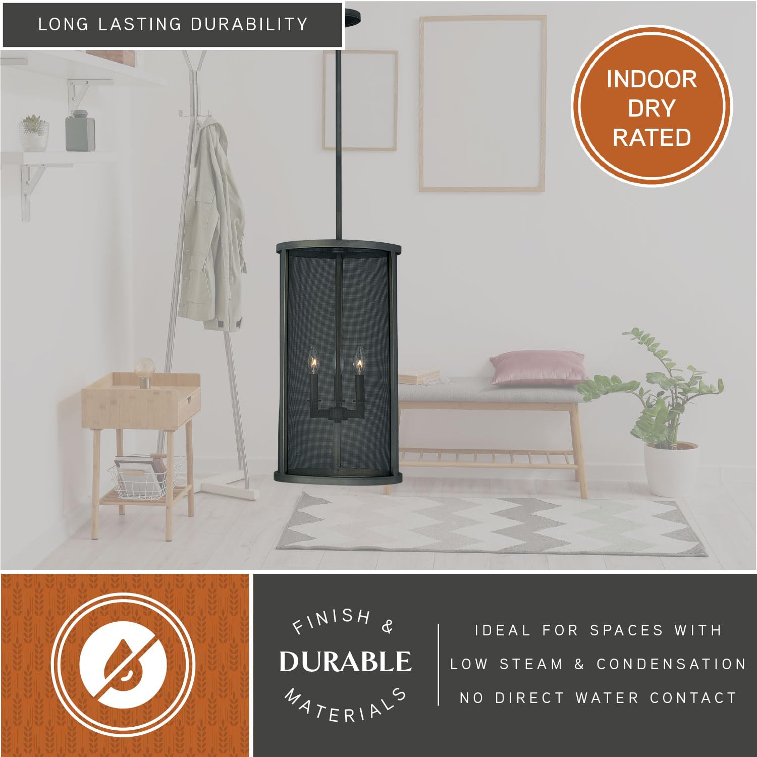 VAXCEL Wicker Park 3-Light Black Industrial Candle Cylinder Pendant Light Fixture - Perfect for Kitchen Island, Dining Room, and Farmhouse Decor