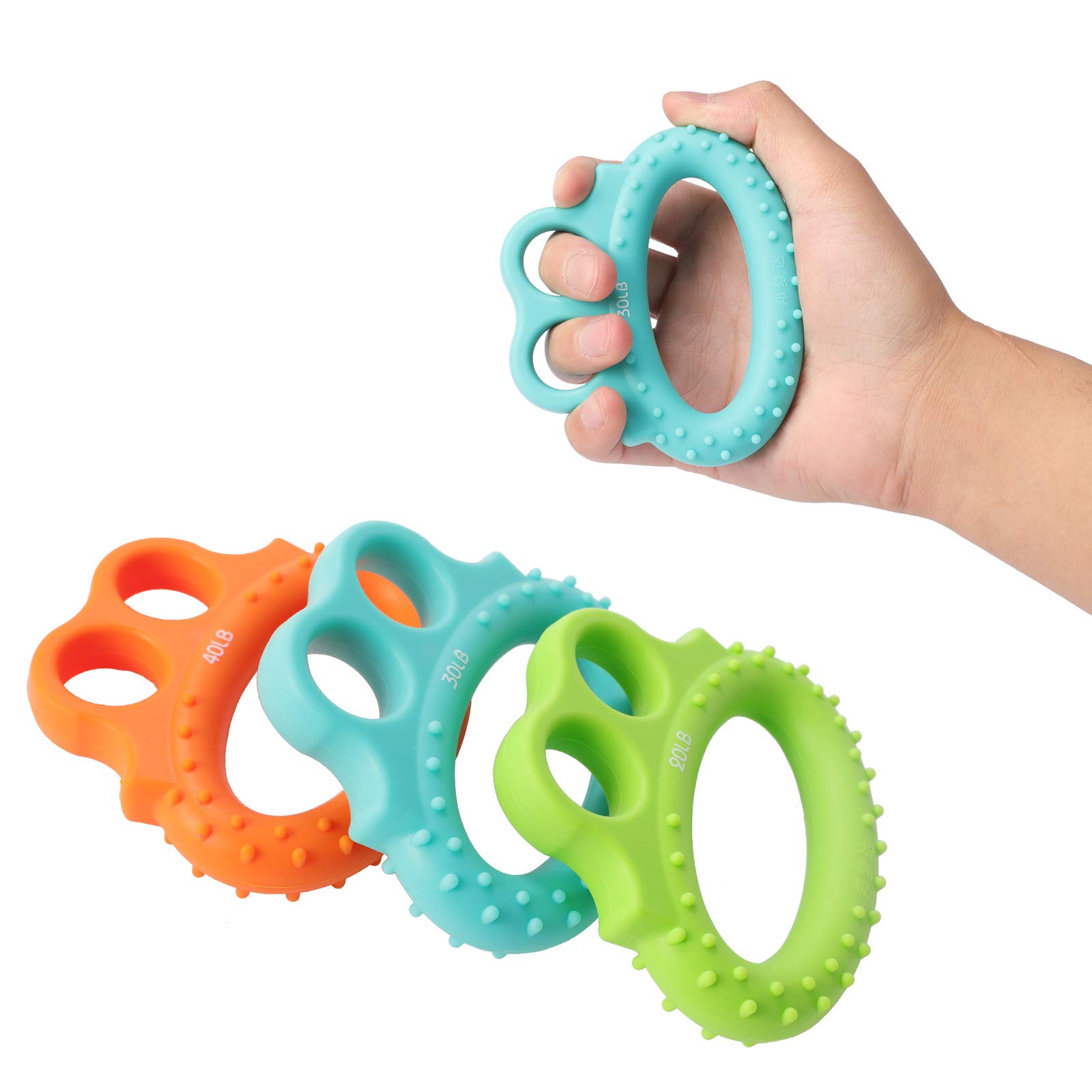 Fanwer 3-Level Hand Grip Strengthener Set - Finger Exerciser & Silicone Grip Strength Trainer with Resistance Bands - Wrist Pain Relief for Arthritis & Seniors - Perfect for Physical Therapy, Rehabilitation & Home Workouts (3PCS)