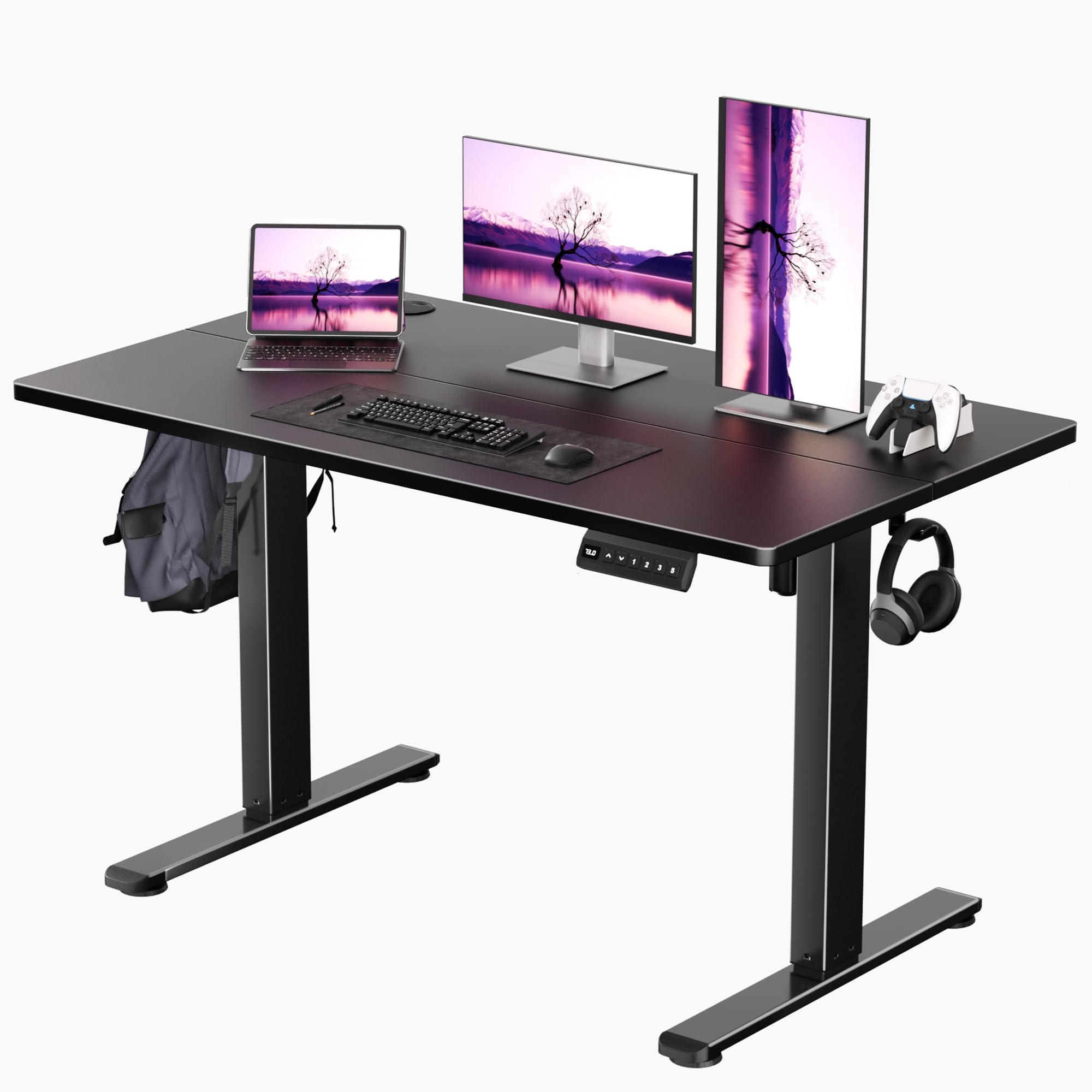 Adjustable Electric Standing Desk 48 x 24 Inches - Memory Height Sit Stand Desk for Home Office with Hook, Black | Ergonomic Workspace Solution for Productivity & Comfort