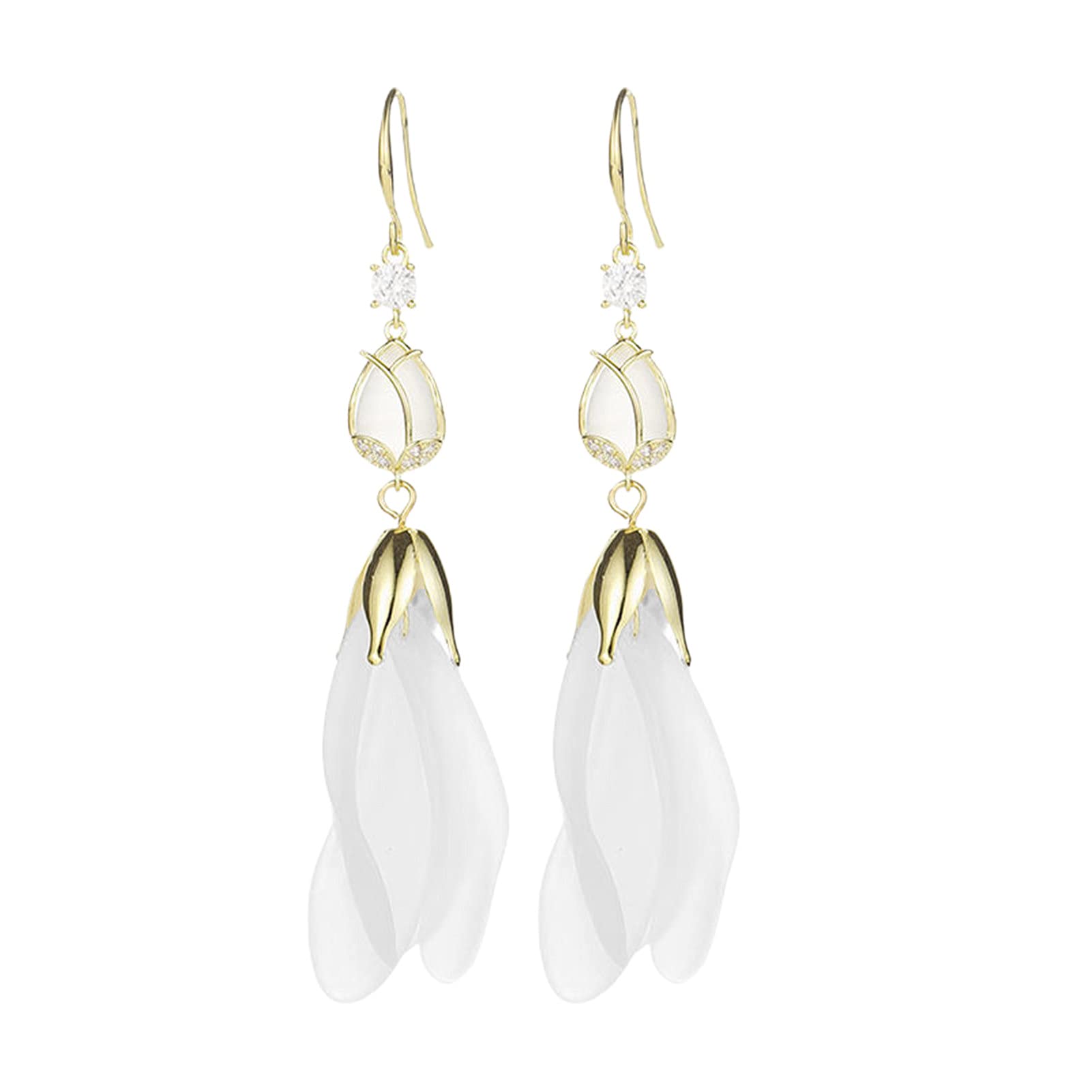 Stylish White Petal Tassel Dangle Earrings for Women - Fashionable Hook Earrings with Long Wear-Resistant Design | Perfect for Parties, Date Nights & Special Occasions