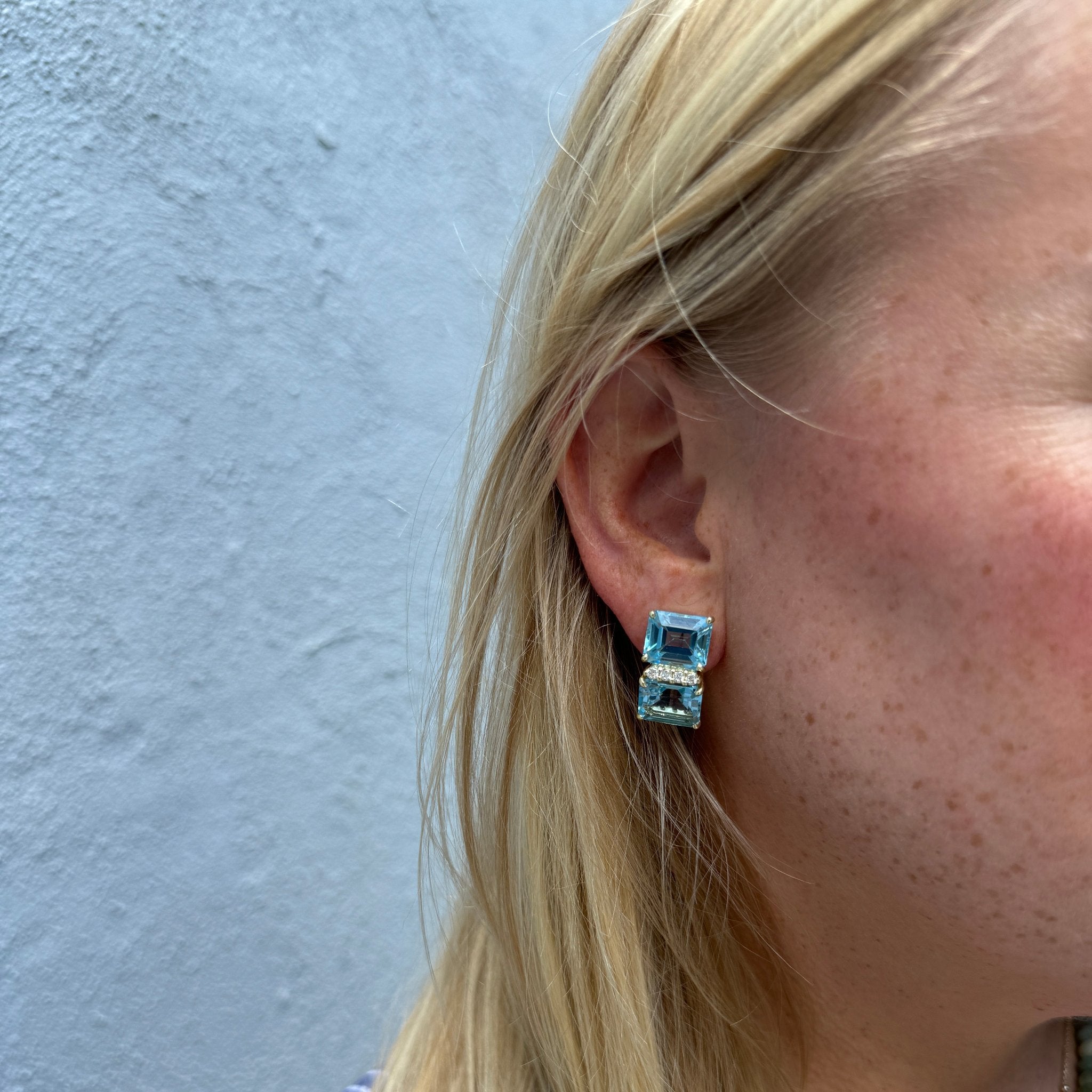 14K Yellow Gold Blue Topaz & Diamond Stud Earrings for Women - Elegant Gift for Birthday, Anniversary & Special Occasions