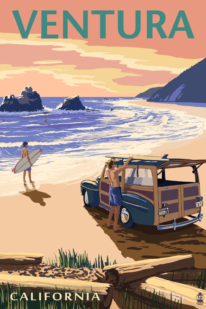 Woody On The Beach Metal Wall Art - 24x36 Gallery Quality Aluminum Decor for Coastal & Beach House - Ventura California Inspired Ocean Theme Home Decor