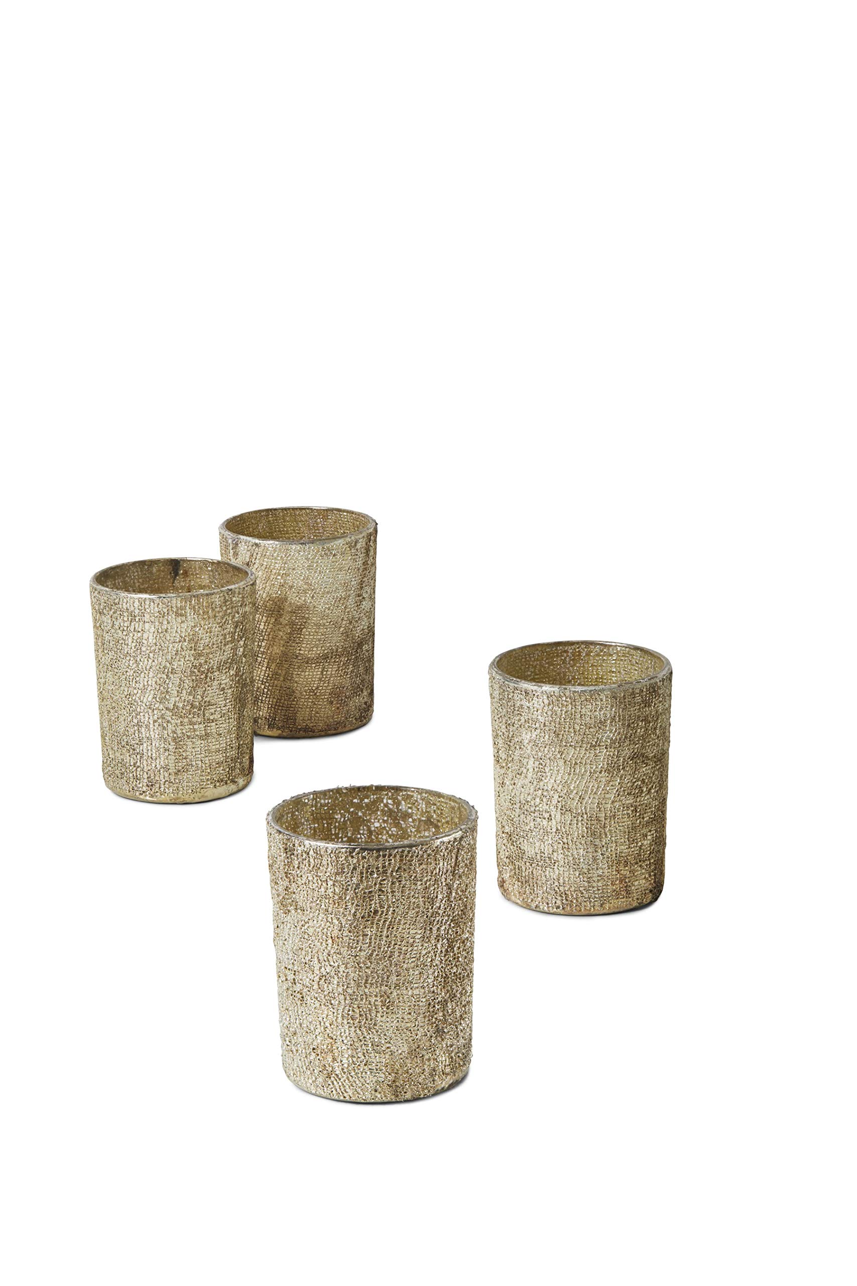 24-Pack Textured Pale Gold Glitter Votive Candle Holders - 4