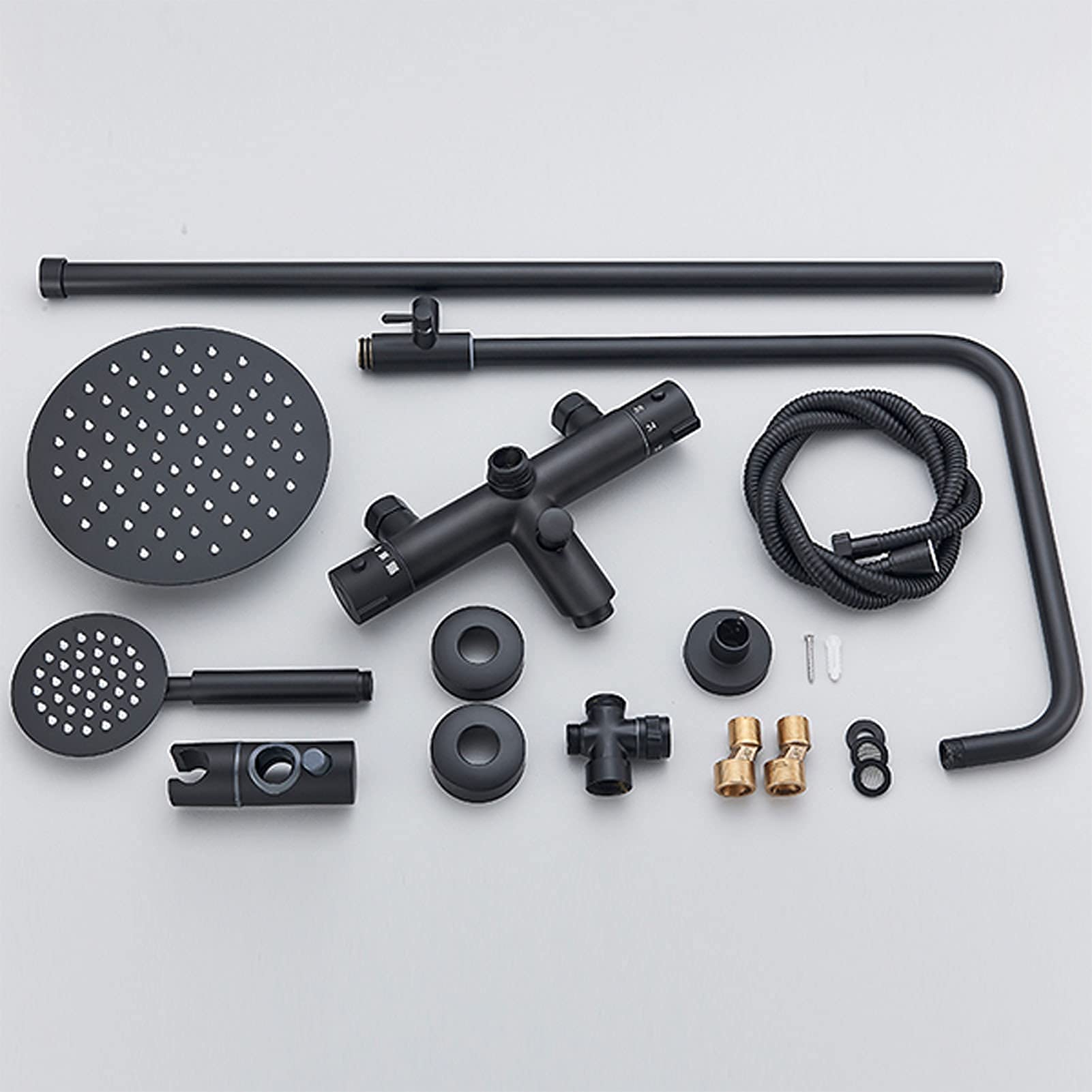 Matte Black Thermostatic Shower Faucet Set with Rainfall Shower Head & Handheld Sprayer - Stainless Steel Tub Mixer Tap System for Bathroom & Spa Experience