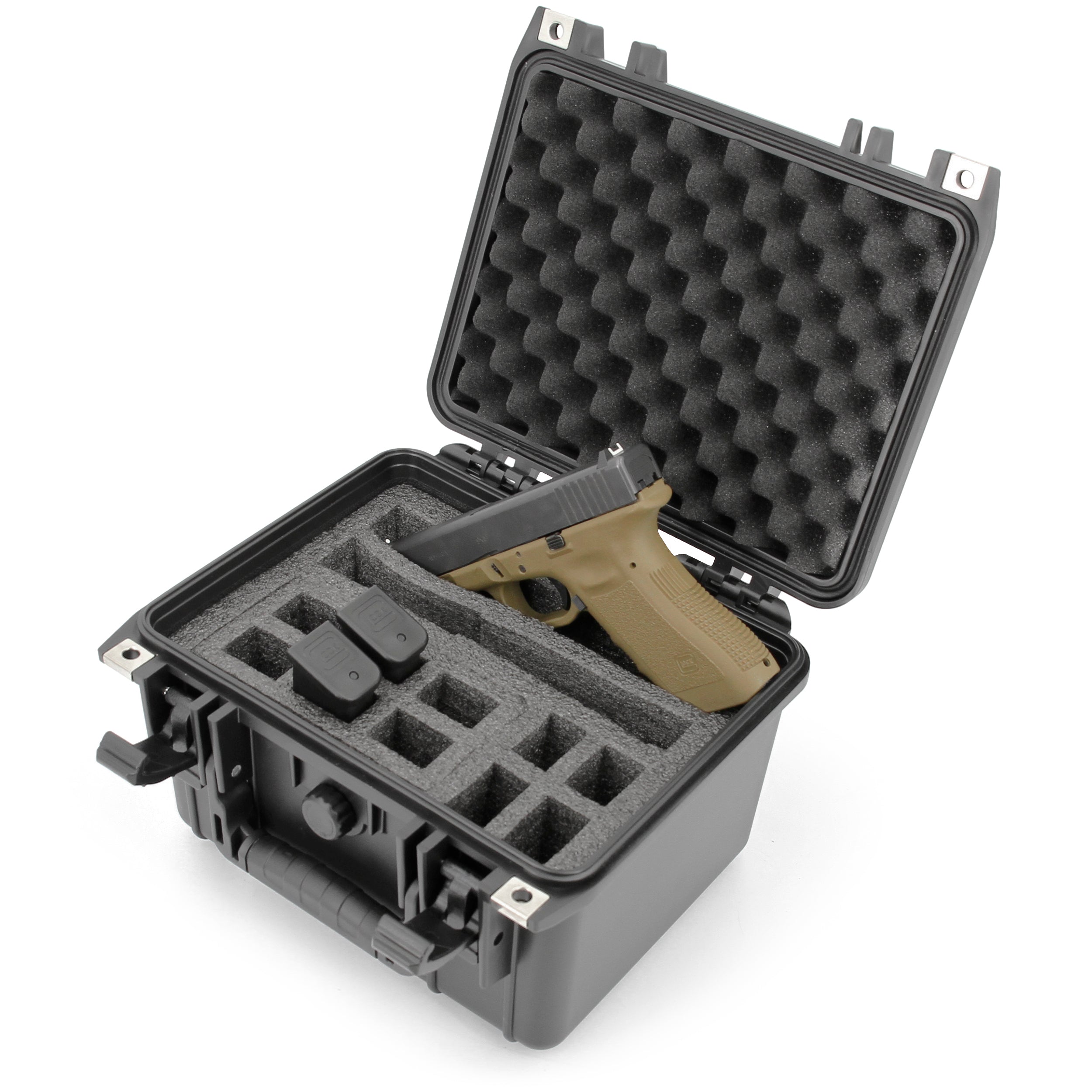 CASEMATIX Waterproof Hard Gun Case for 2 Handguns & 10 Magazines - Durable Pistol Storage with Removable Accessory Compartment | Perfect for Range Shooting, Hunting & Firearm Transport
