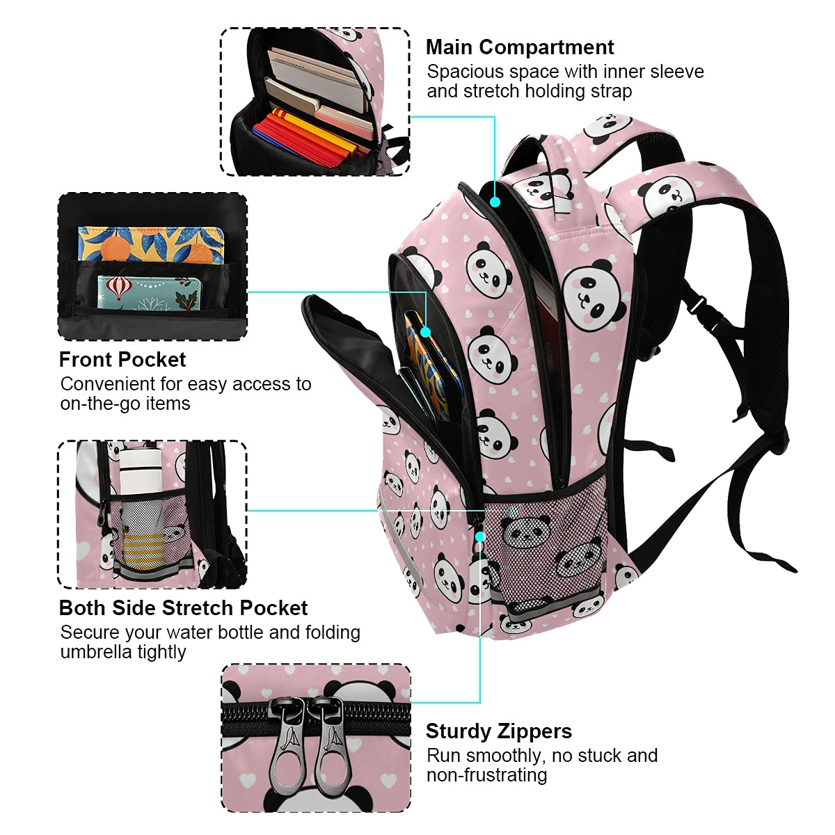 **MNSRUU Cute Panda Print Laptop Backpack for School, Travel & Hiking - Adjustable Chest Strap, Lightweight Rucksack for Boys & Girls - Perfect for College, Work & Outdoor Adventures**