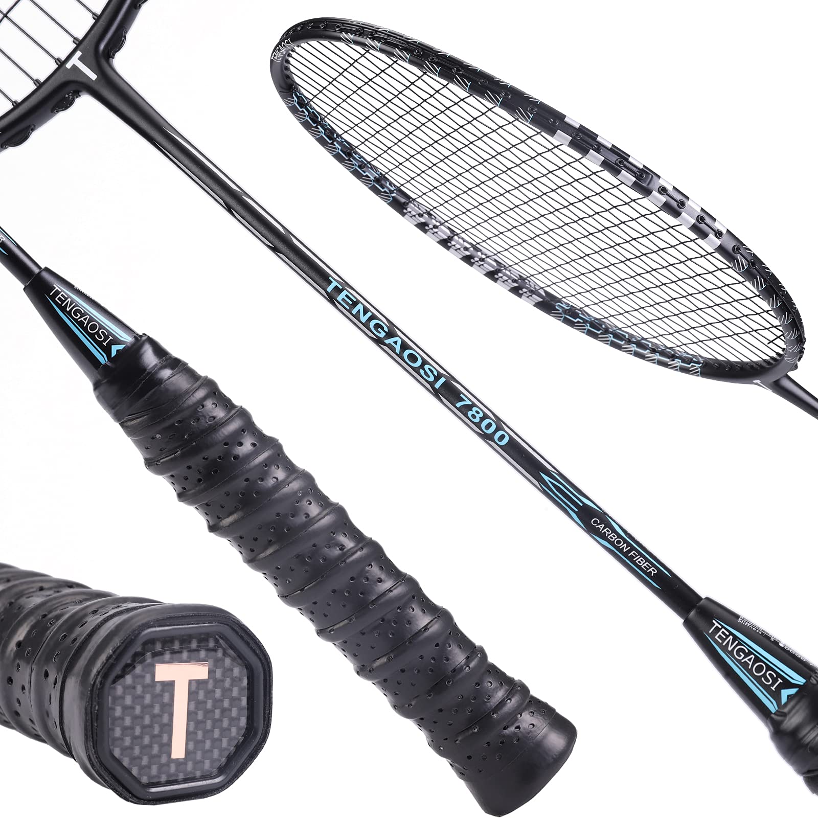 Premium Carbon Fiber Badminton Racket Set of 2 - High Tension Pre-Strung Racquets for Adults & Teens - Perfect for Tournaments, Backyard Games & Gym Training