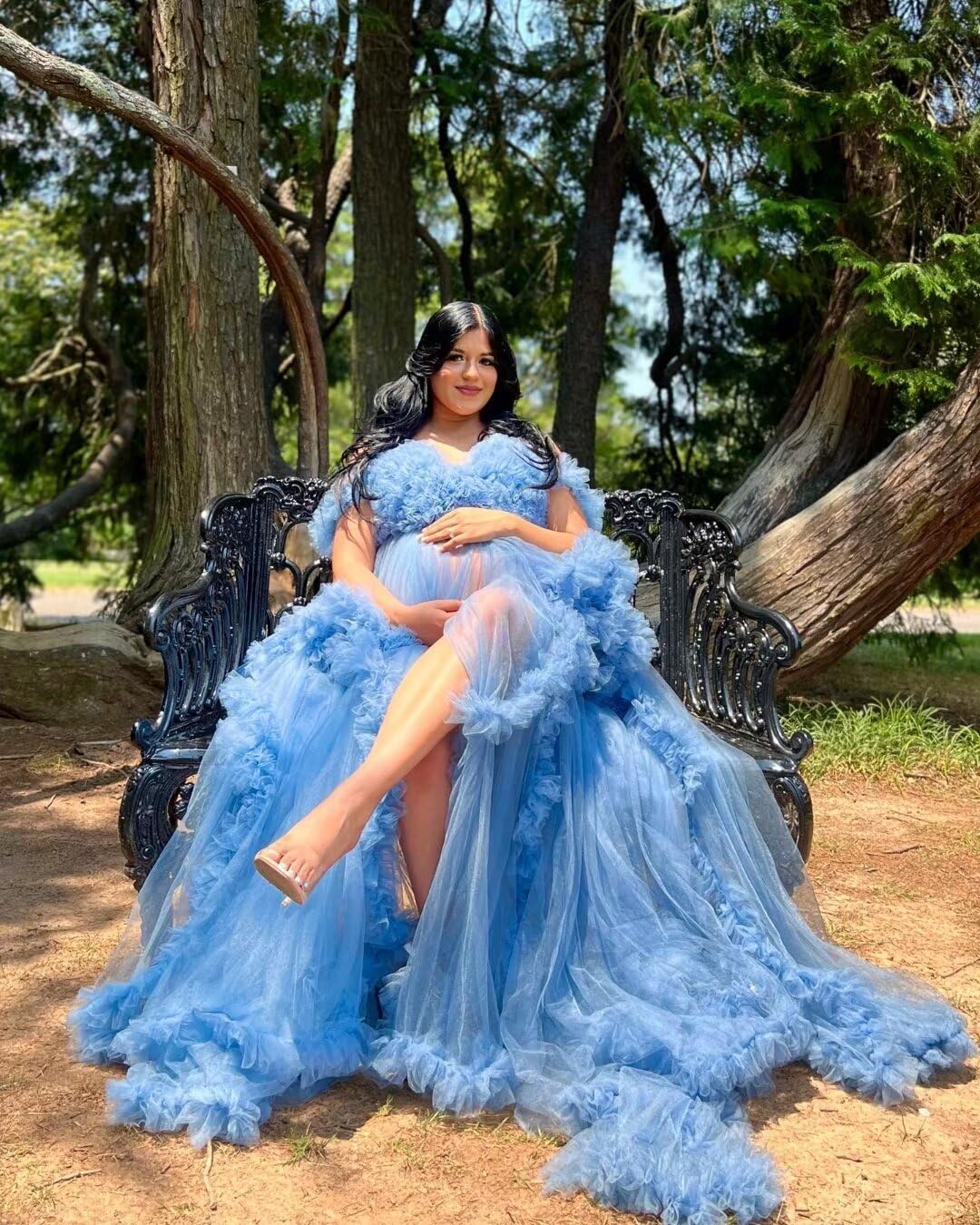 Wchecalino Elegant Tulle Maternity Dress - Long Puffy Bridal Robe for Photoshoots, Baby Showers & Wedding Lingerie | Perfect for Maternity Photos, Bridal Dressing Gowns & Special Occasions