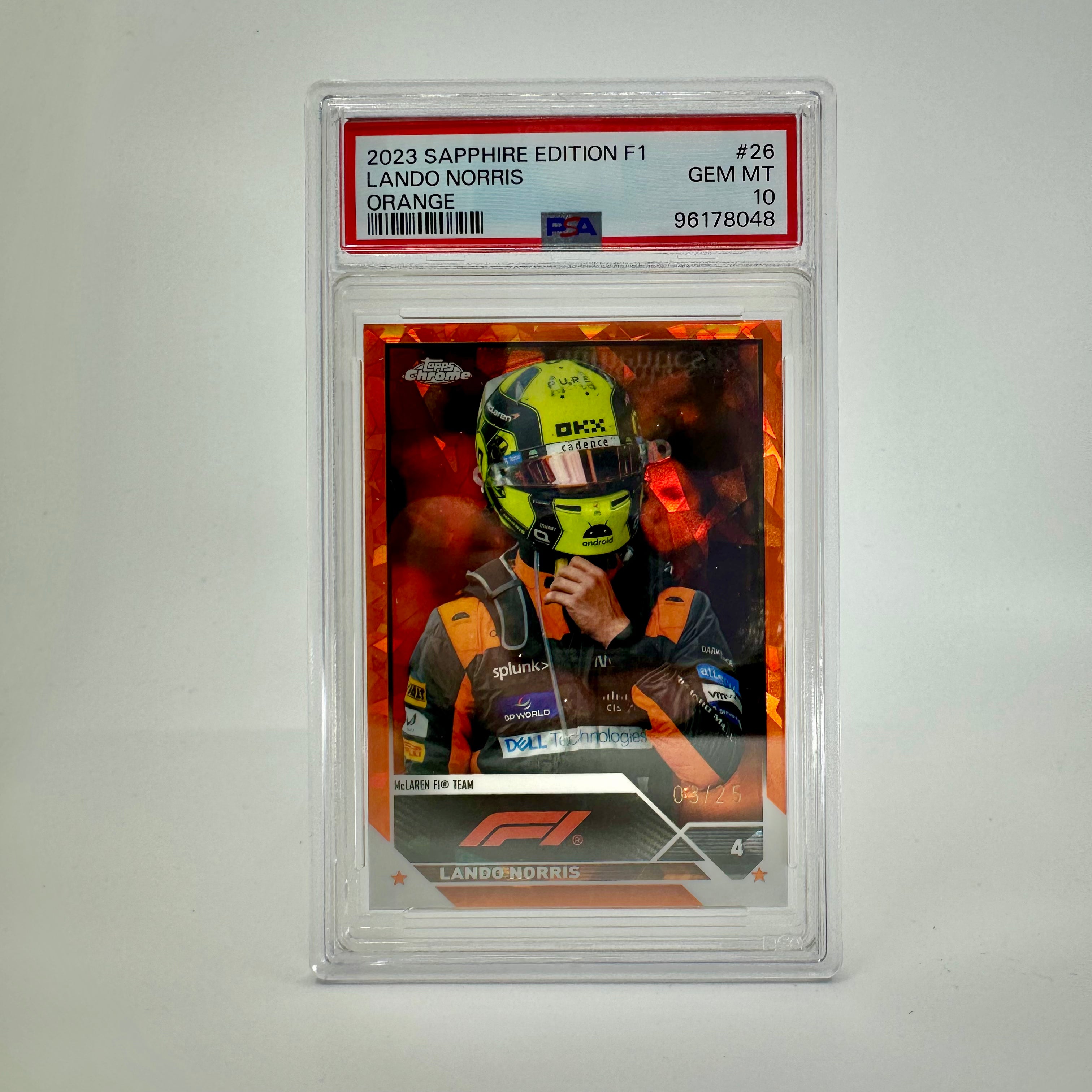 2023 Topps Chrome F1 Lando Norris #26 Orange Sapphire PSA 10 Graded Card - Perfect for F1 Collectors, Racing Fans, and Sports Memorabilia Enthusiasts