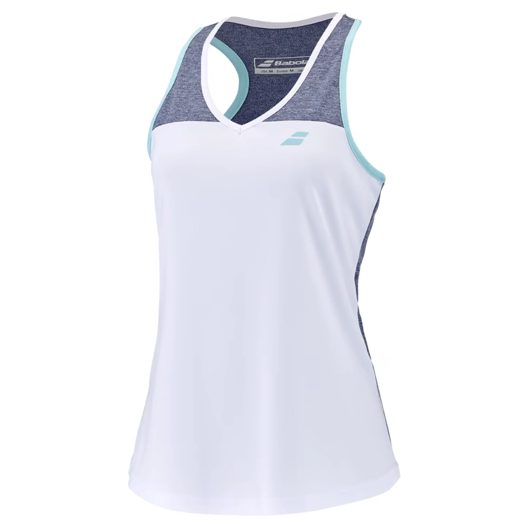 Babolat Play Tank Women's Tennis Top - White/Blue Heather - Moisture-Wicking & Breathable for Comfort on Court