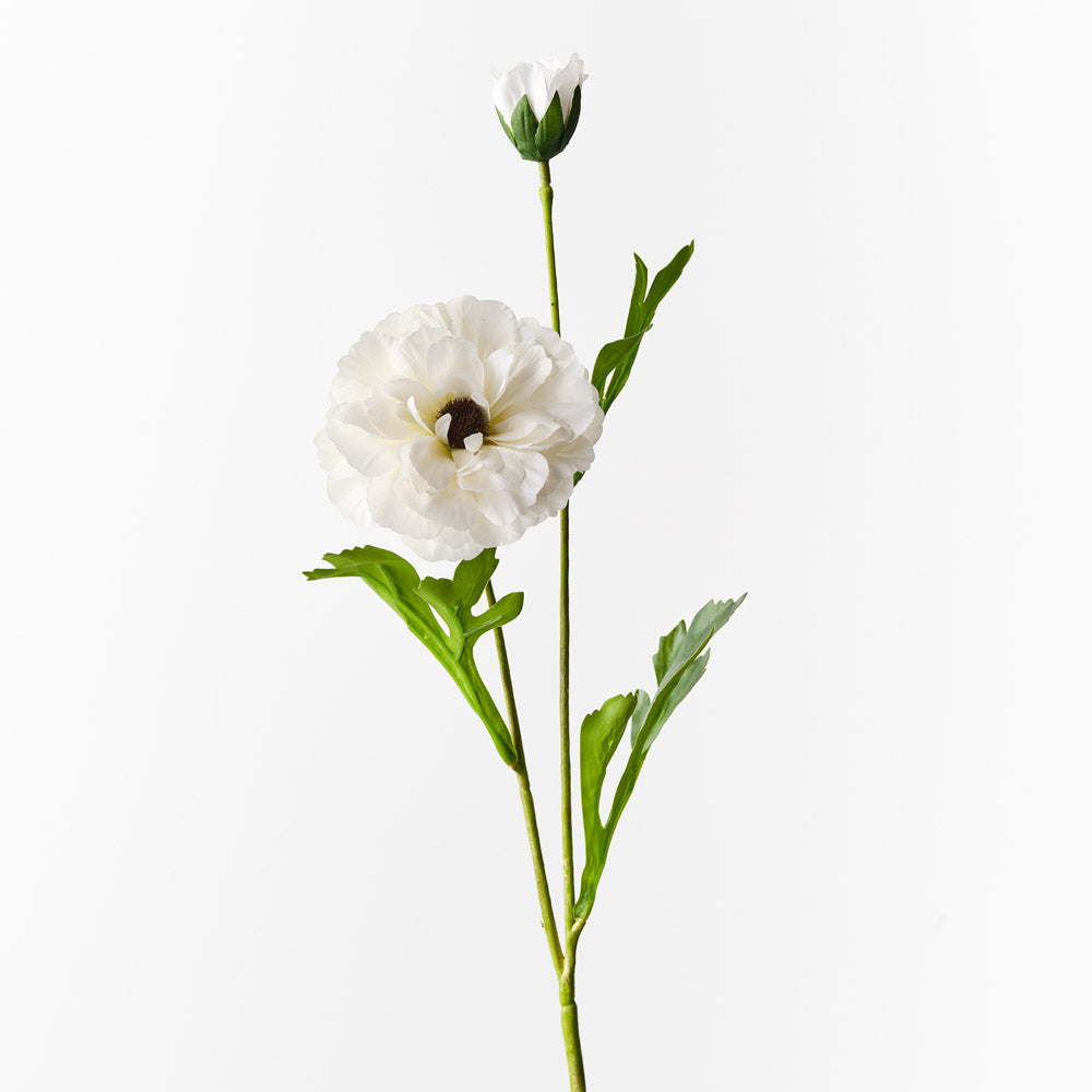 White Ranunculus Spray - Artificial Flower Stems for Wedding Bouquets, Home Decor & Floral Arrangements