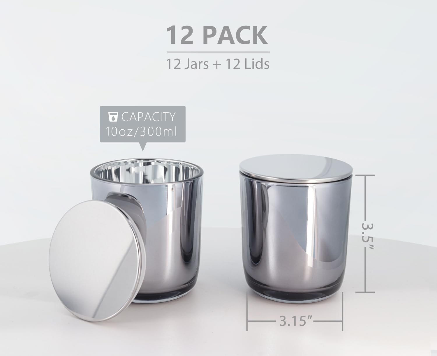 Aroparc 10oz Bulk Candle Jars with Lids - 12 Pack Empty Glass Containers for Candle Making, DIY Home Decor & Gifts - Elegant Candle Holders with Metal Lids, Candle Making Supplies (Stainless Steel) - Perfect for Soy Wax Candles, Aromatherapy & Wedding Favors