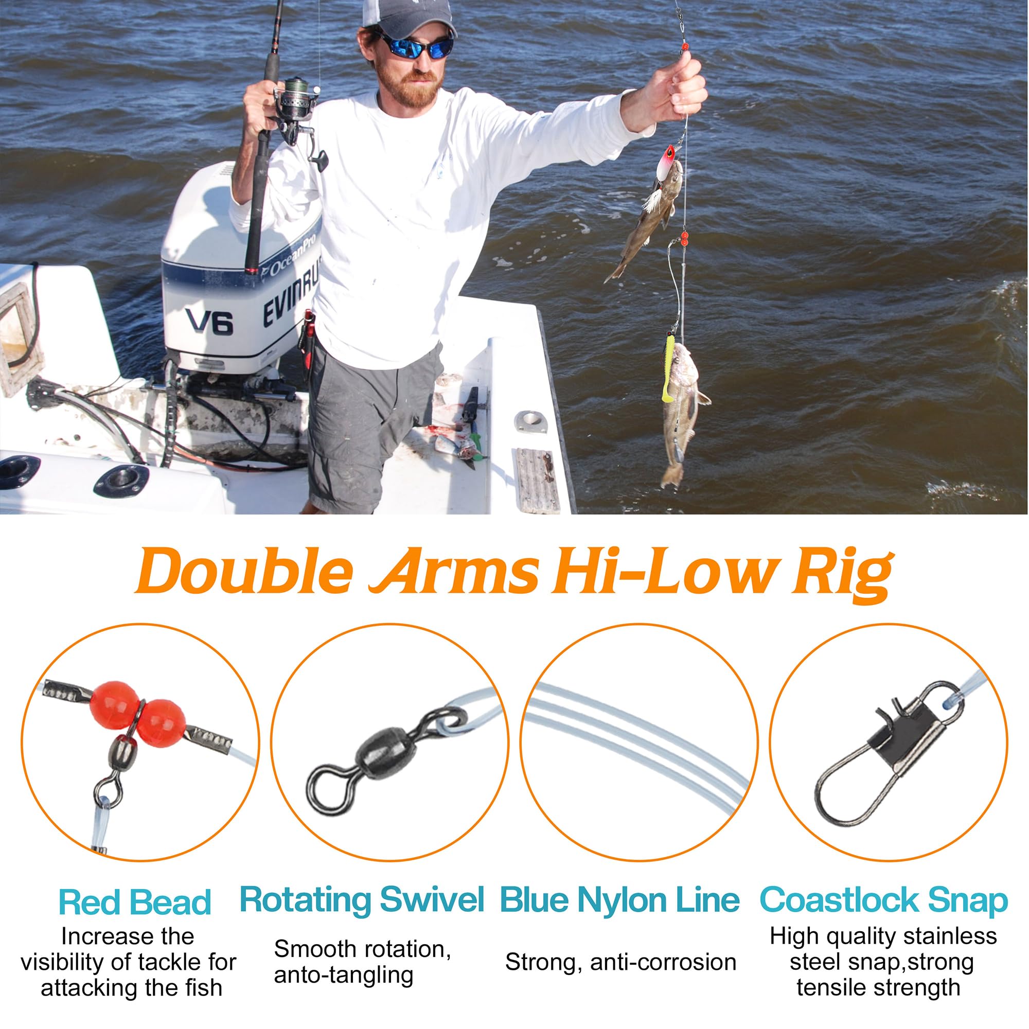 12pcs/24pcs Saltwater Fishing Leader Rigs with Swivel Snaps & Red Beads - Strong Wire Bottom Rig for Baits, Lures & Hooks | Perfect for Deep Sea Fishing, Surf Casting & Offshore Angling