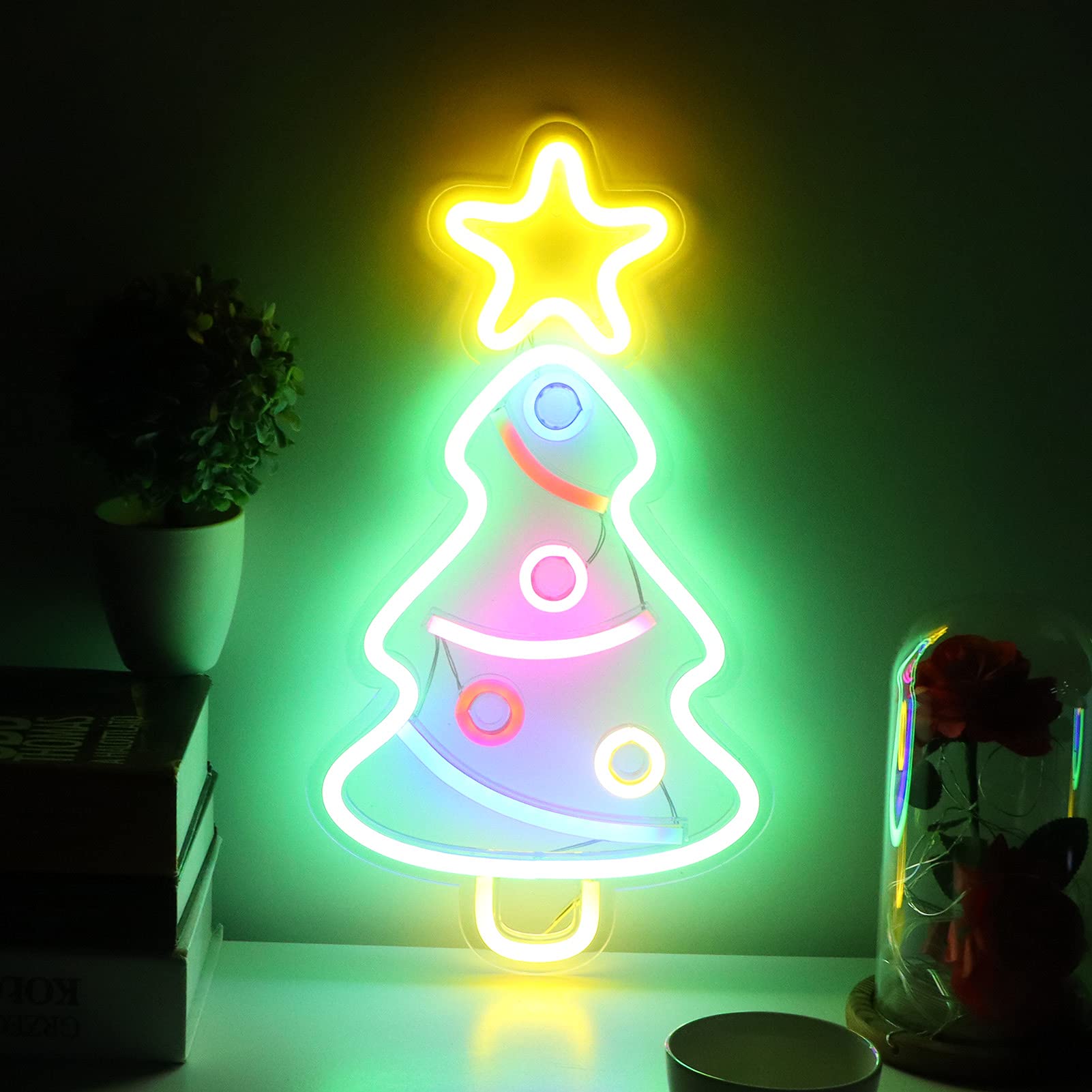 USB Powered LED Neon Sign - Christmas Tree Neon Light for Wall Decor, Kids Room, Bar, Wedding & Birthday Party | Novelty Lighting for Home, Leisure & Proposals | Energy Efficient LED Signboard Lights