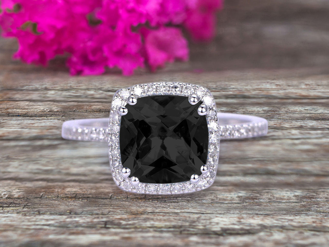 1.5 Carat Cushion Cut Black Diamond Moissanite Engagement Ring - 10k White Gold Wedding Band for Women, Proposal & Anniversary Gift - Perfect for Romantic Proposals, Bridal Jewelry & Special Occasions