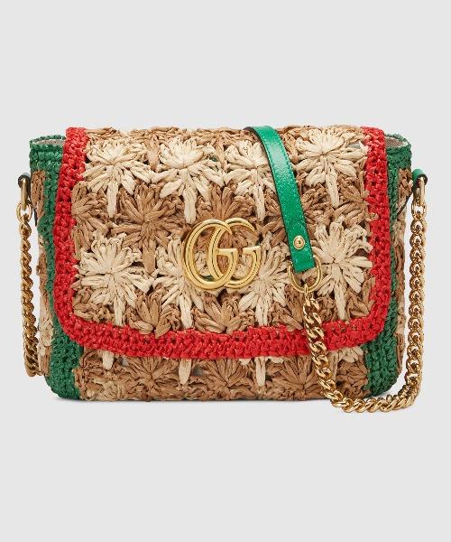 Gucci Marmont Raffia Small Shoulder Bag in Red & Green - Perfect for Summer Outings, Beach Vacations, and Casual Chic Style